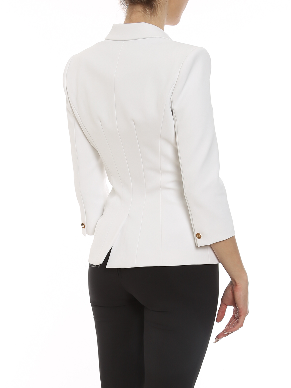 Shop Elisabetta Franchi Cropped Sleeve Blazer In White
