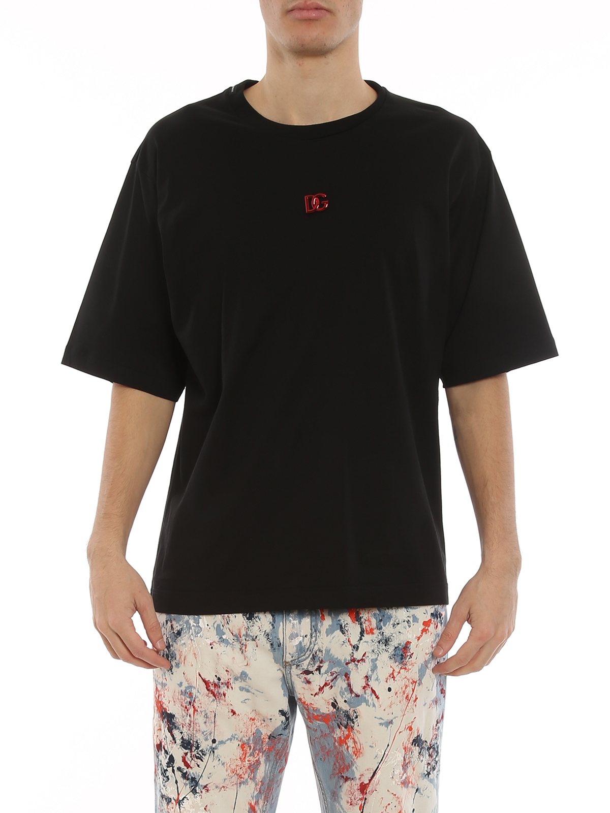 【Dolce Gabbana】T-SHIRT CANOTTA◆G8PA8ZG7PGP Jersey T-shirt with flocked Dolce&Gabbana detail in White