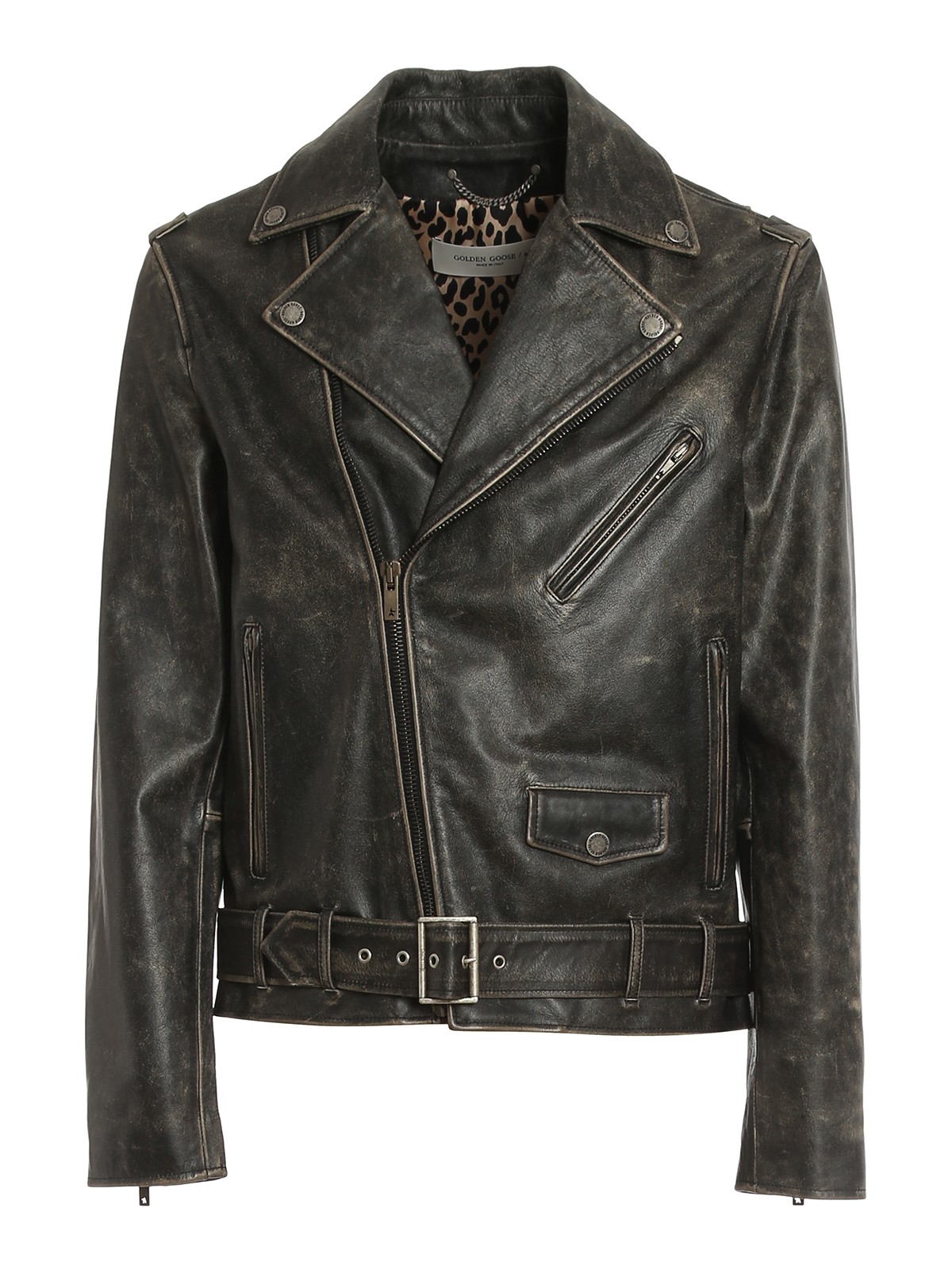 Golden Collection Leather Biker Jacket In Black