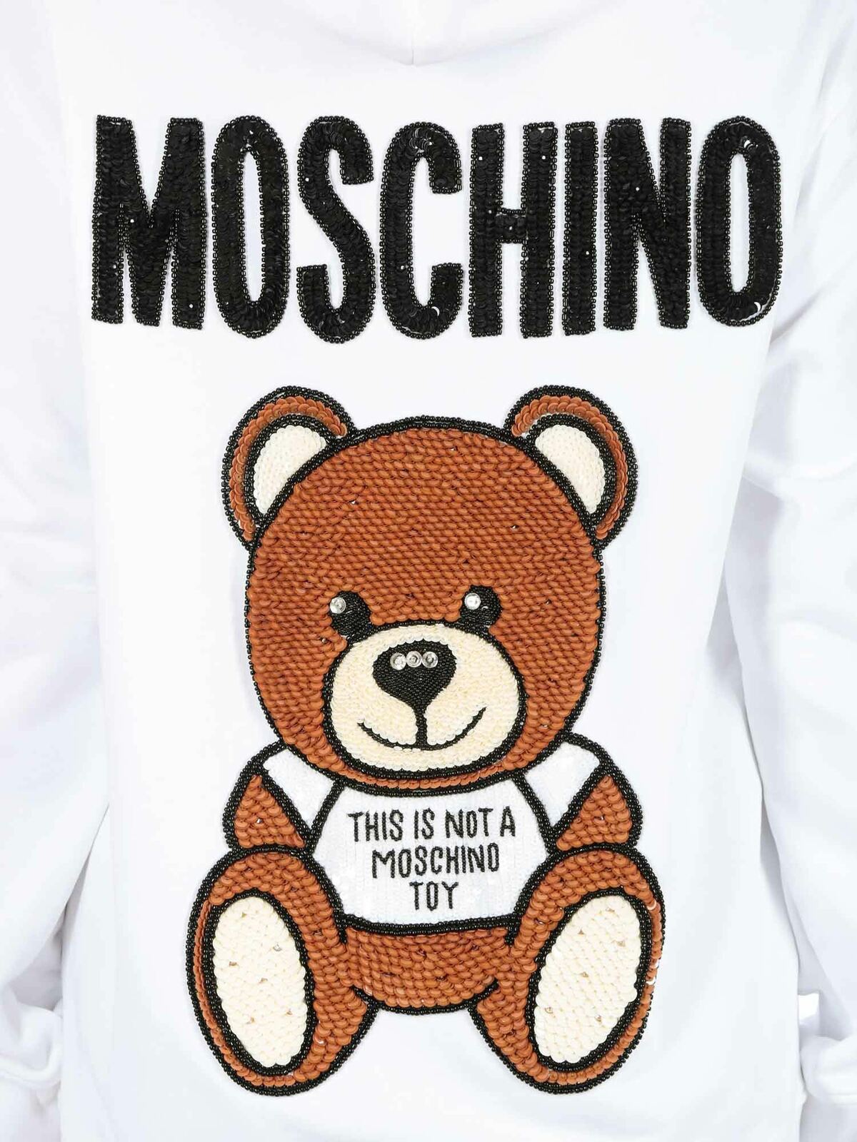 Shop Moschino Sequined Teddy Hoodie In White