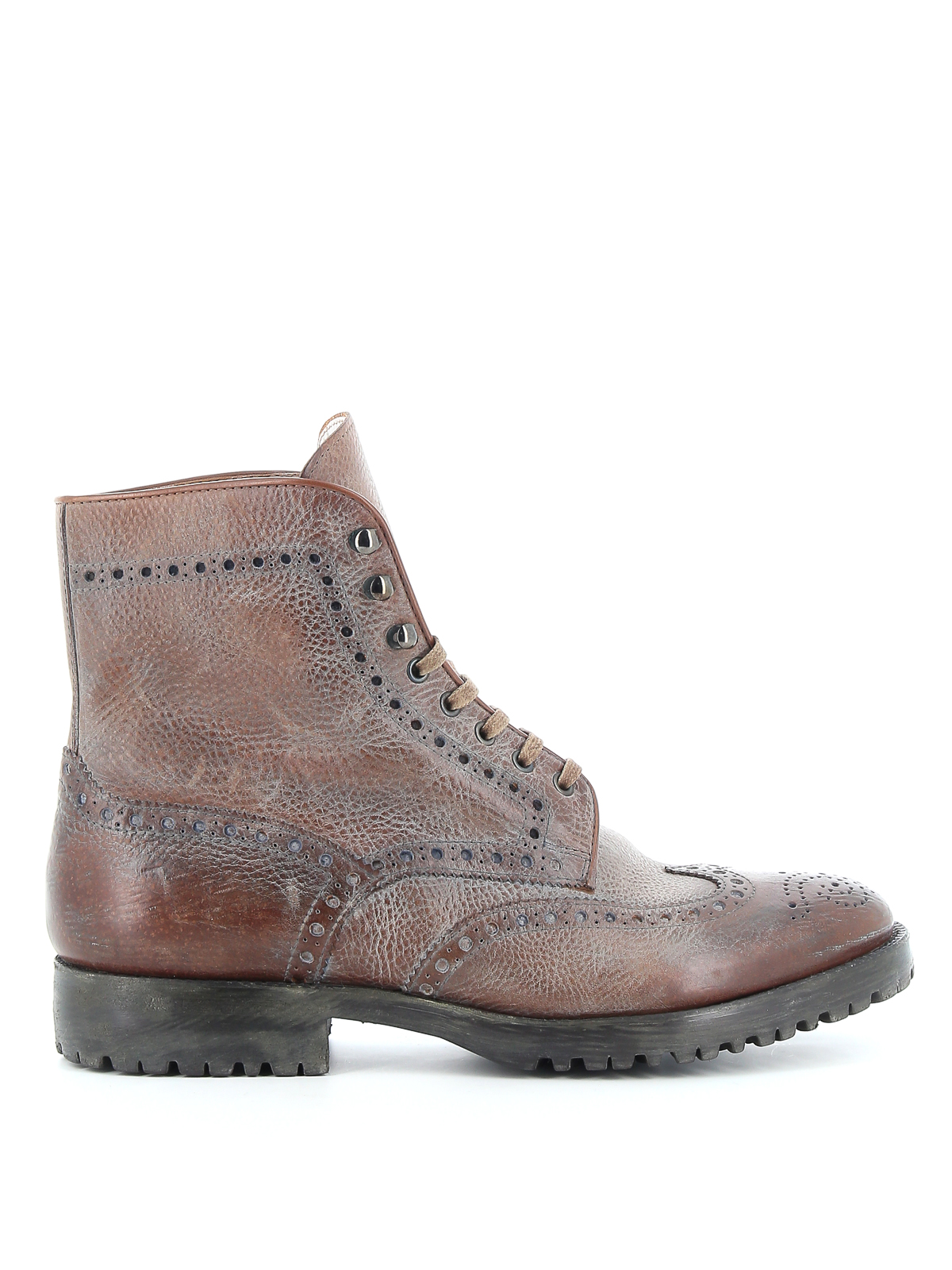 Santoni Brogue Ankle Boots In Light Brown