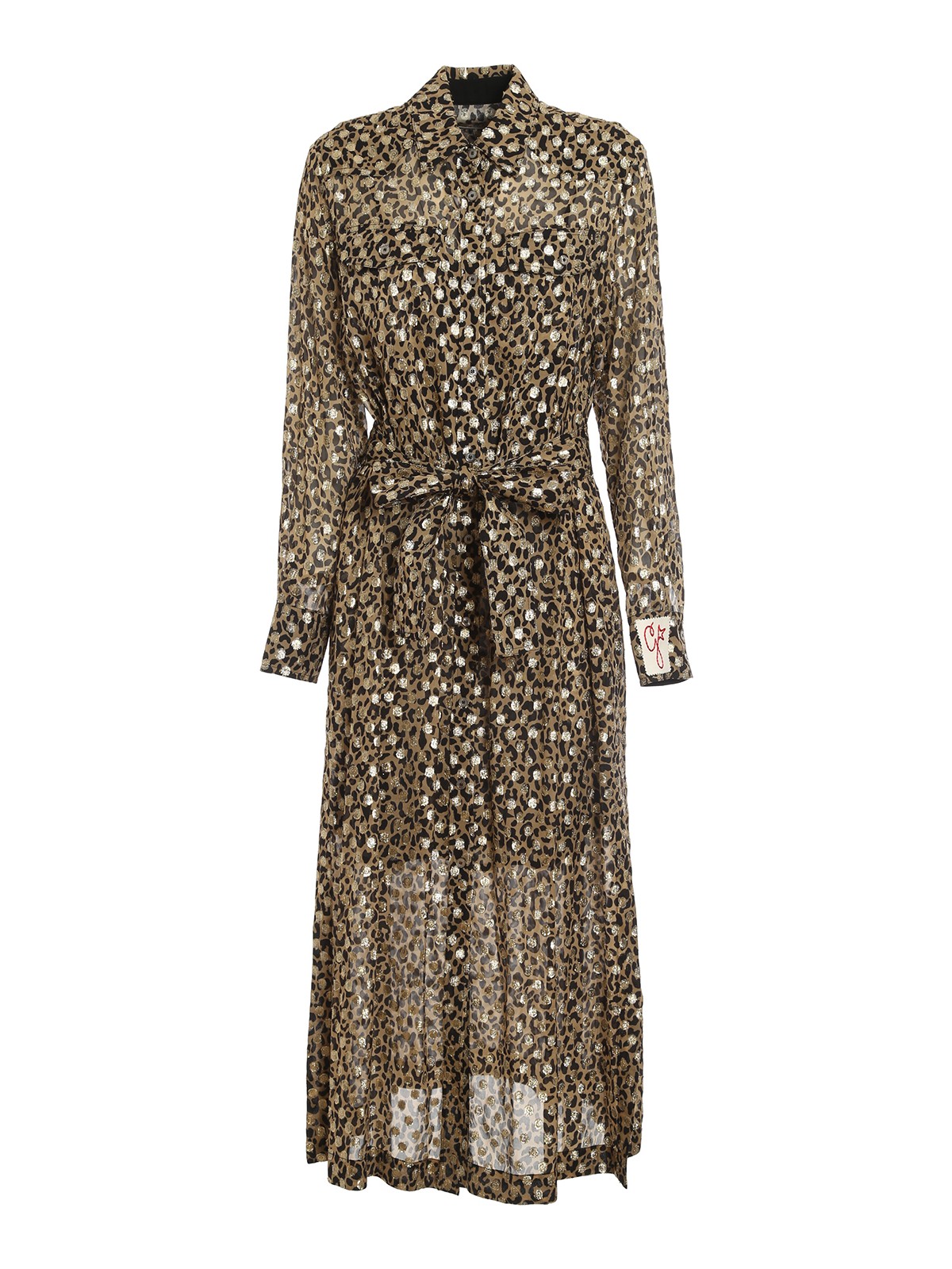 Golden Goose Belted Leopard-print Metallic Fil Coupé Chiffon Midi Shirt Dress In Dorado