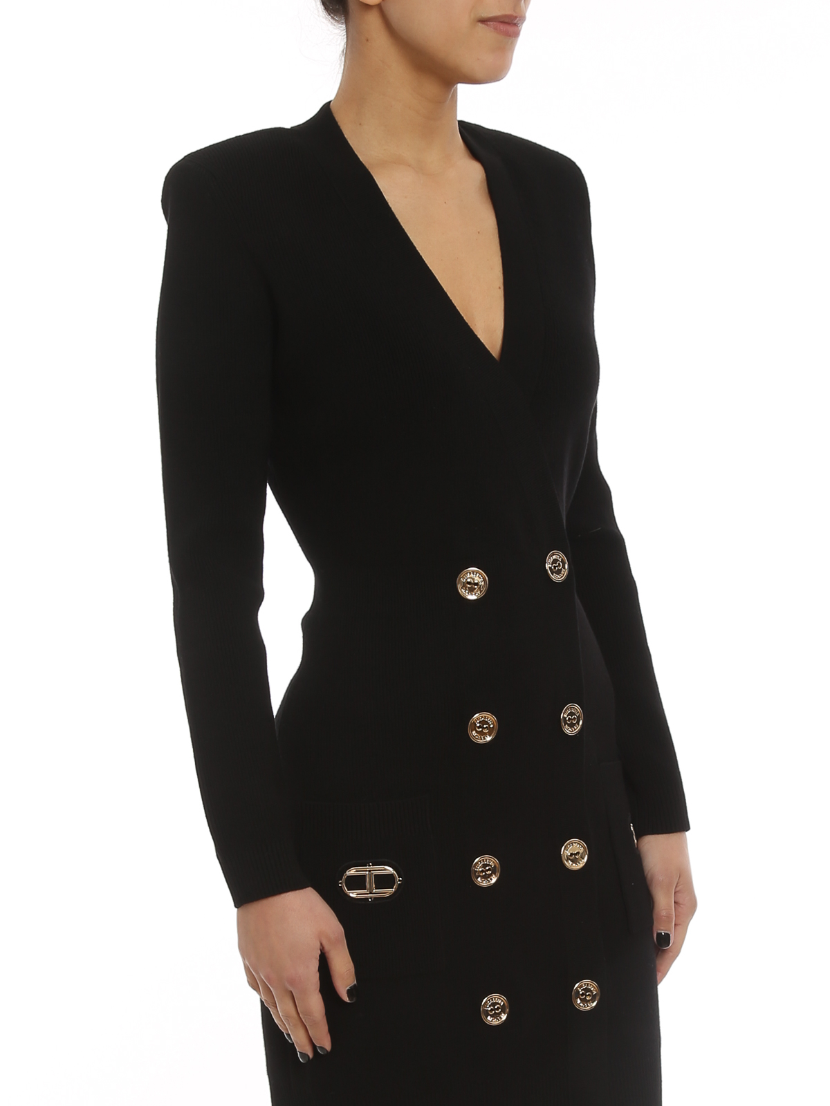 elisabetta franchi double breasted knit dress Knitted - Black color_DESERT BROWN=White