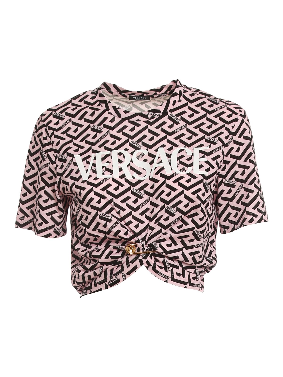 VERSACE｜SHORT-SLEEVED ROUND NECK T-SHIRTS (LA GRECA LOG Versace La Greca-Print Short-Sleeve T-Shirt in Black for Men