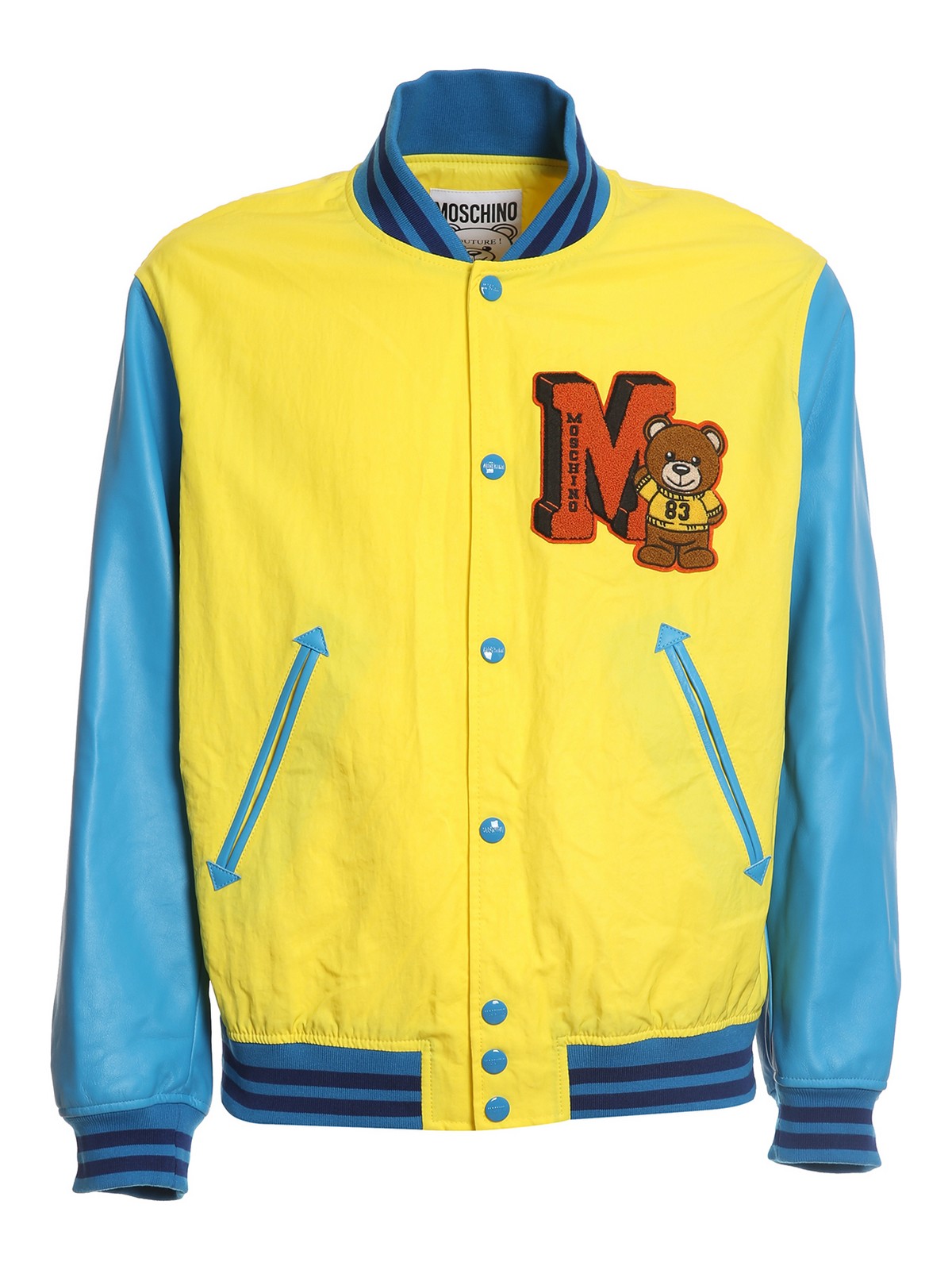 Shop Moschino College Bear Bomber Jacket In Yellow
