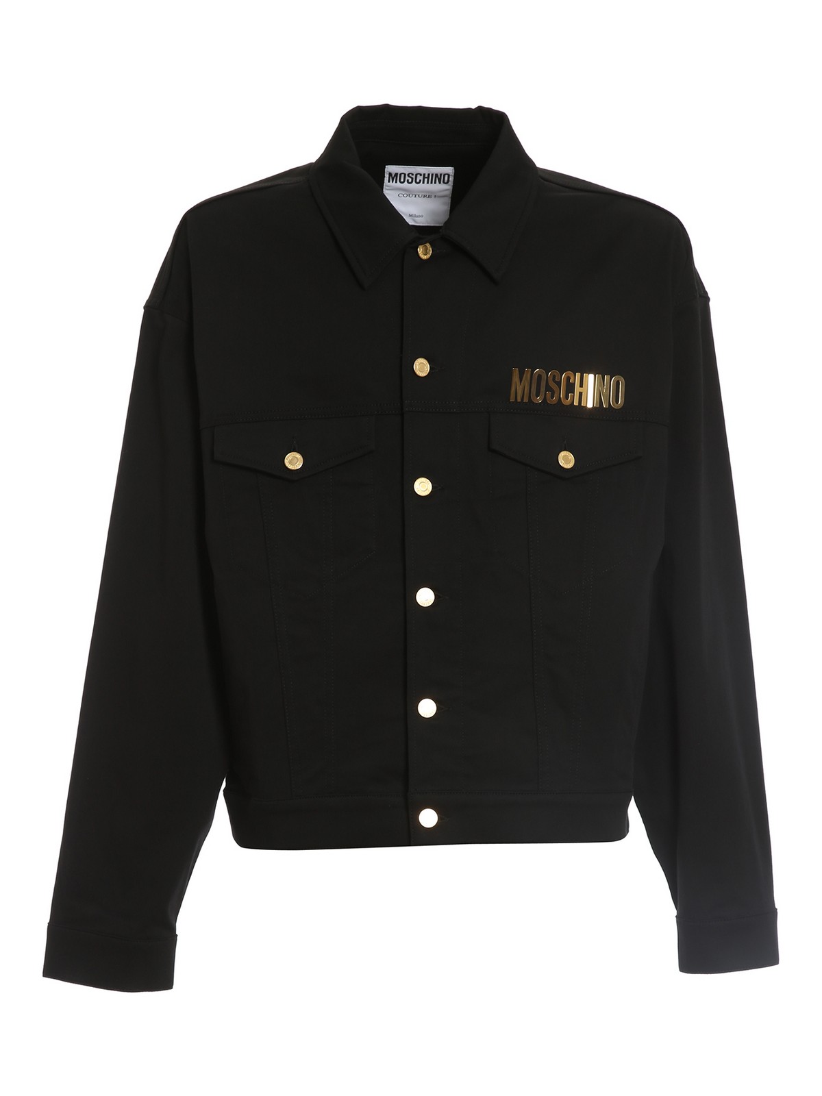 Moschino Gold-tone Metal Logo Jacket In Negro