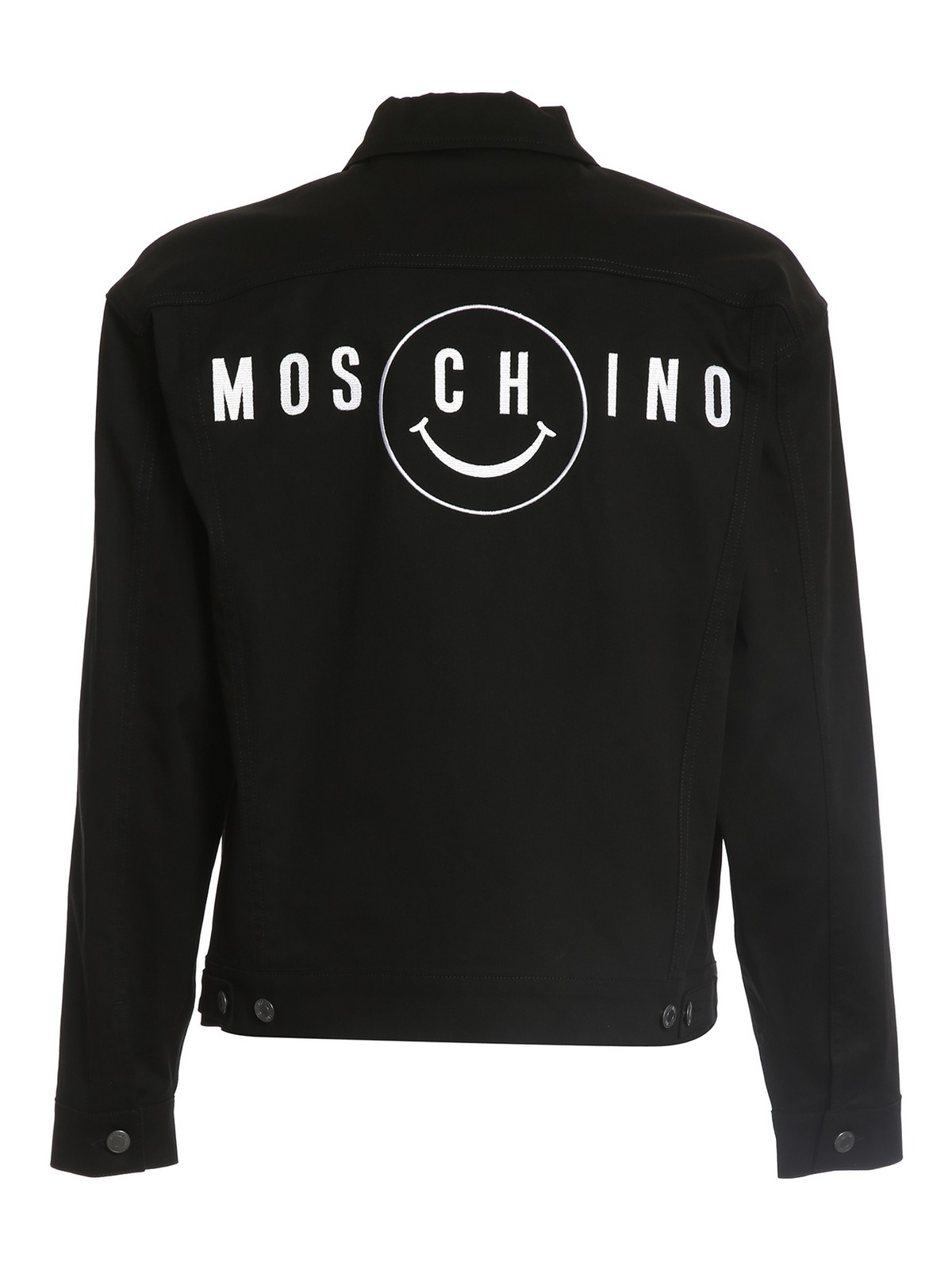 Shop Moschino Smiley® Embroidery Denim Jacket In Black