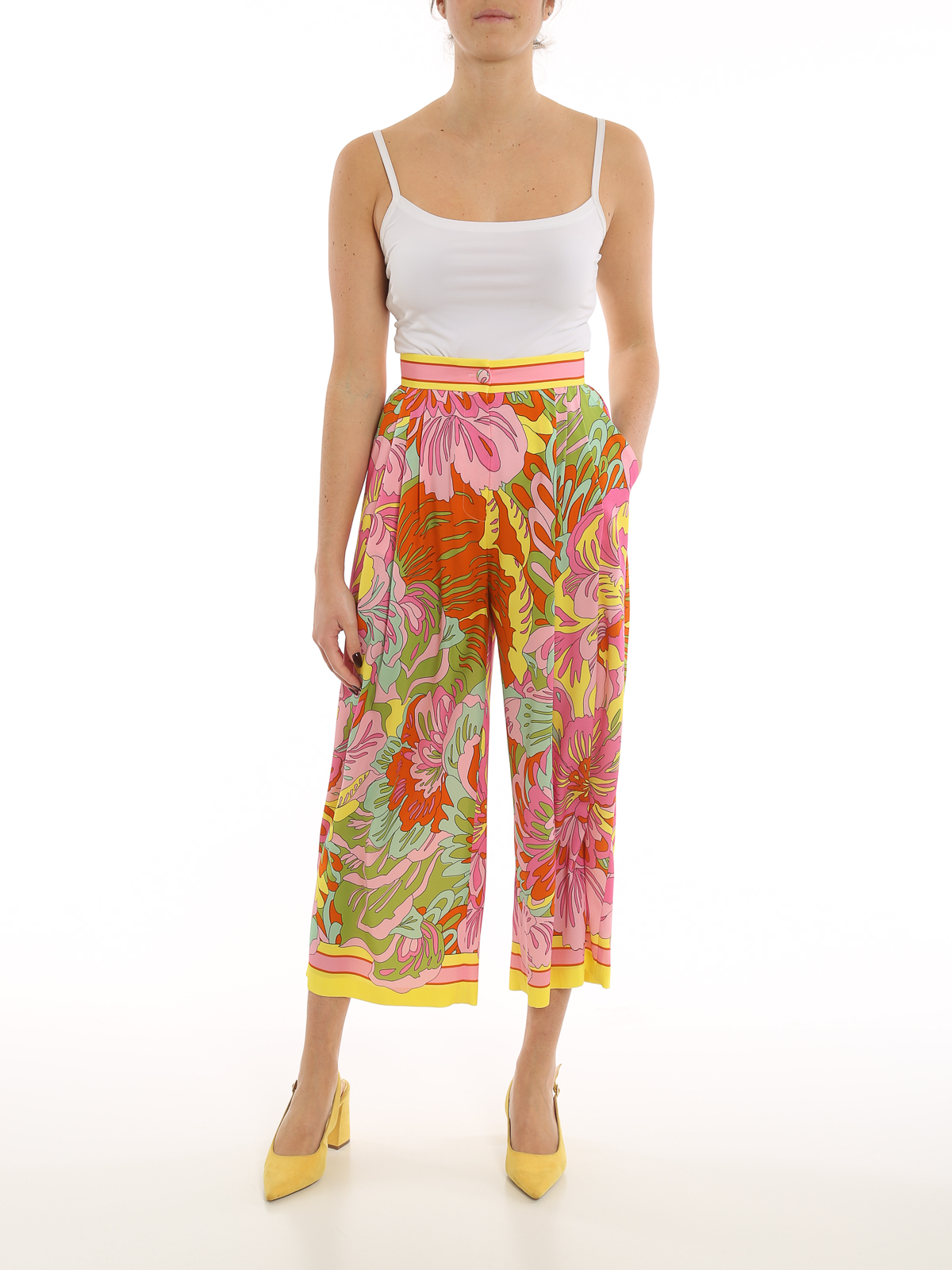 Shop Dolce & Gabbana Patterned Silk Wide Leg Pants In Multicolour
