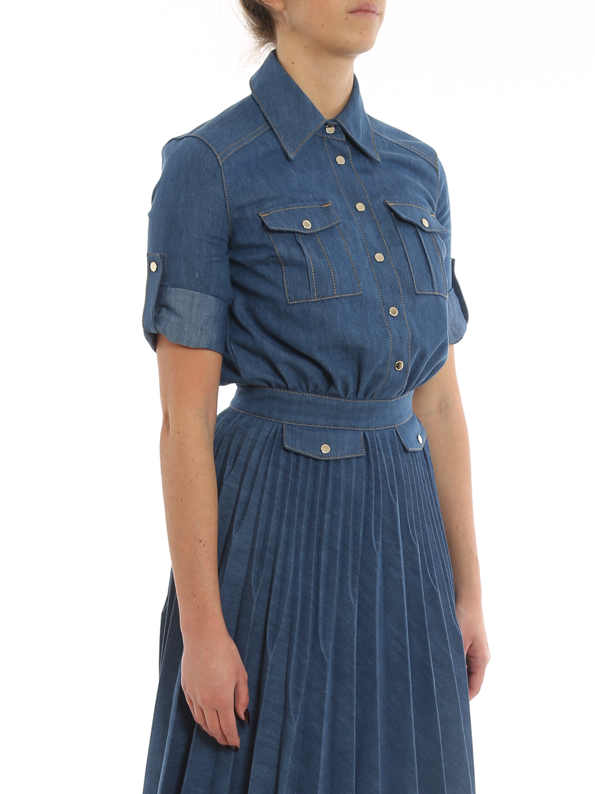 Elisabetta Franchi Denim pleated dress - Medium Wash