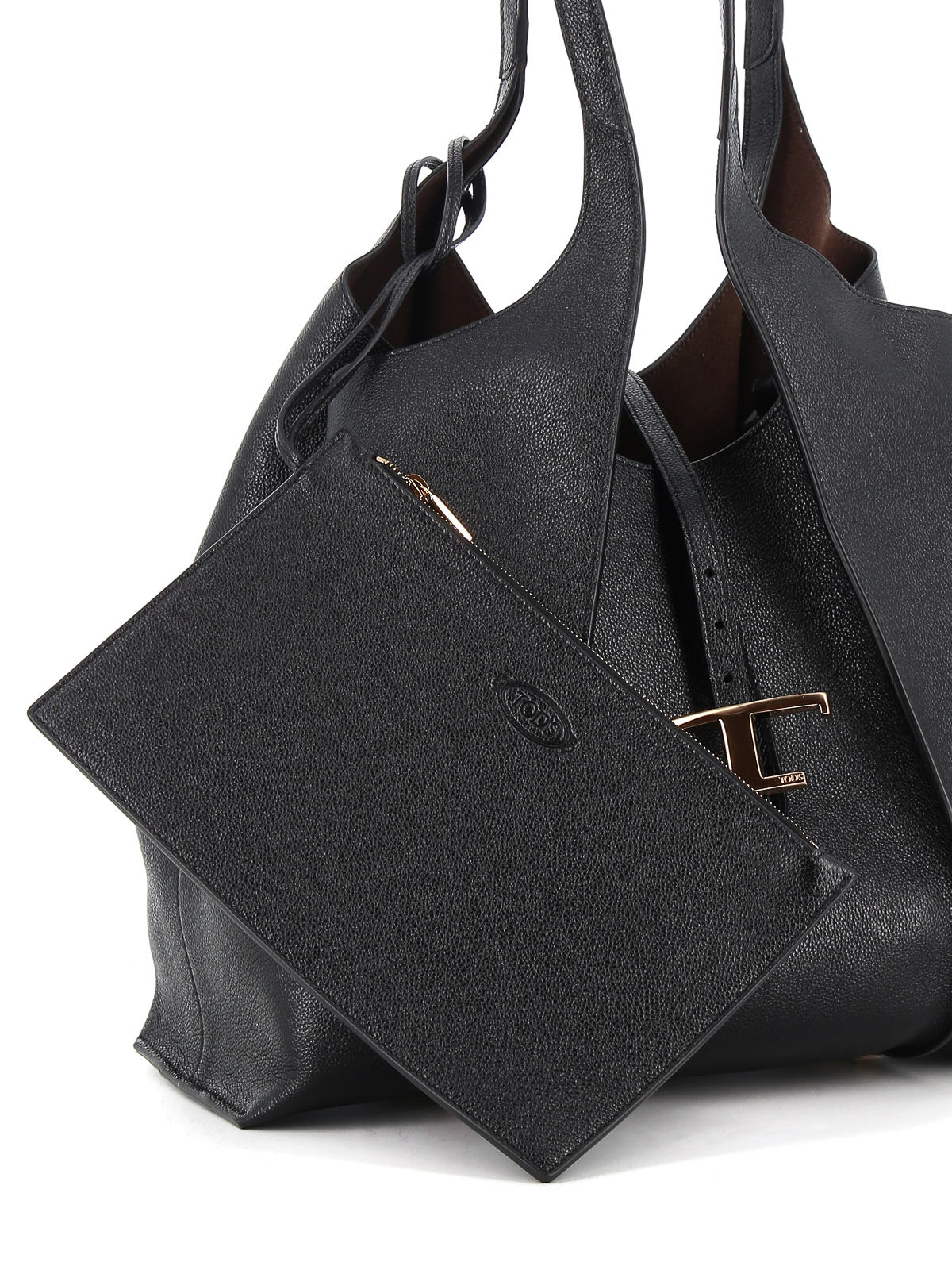 Shop Tod's Hammered Leather Tote In Negro