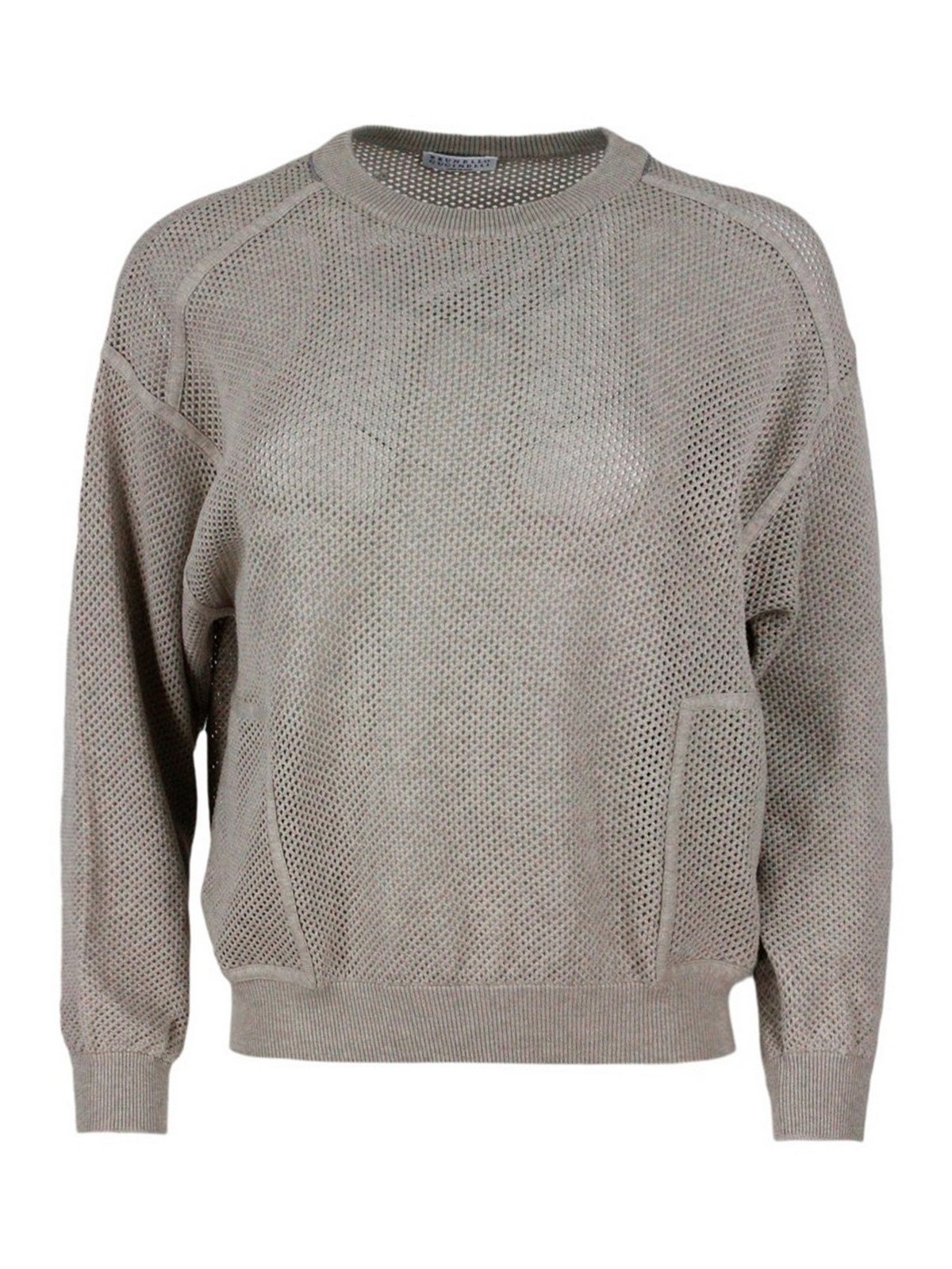 Brunello Cucinelli Embellished Neckline Sweater In Light Grey