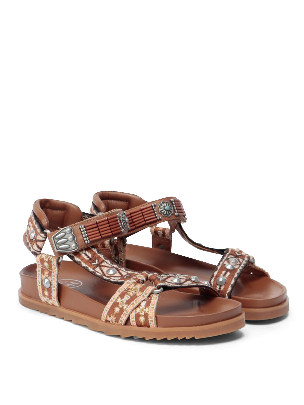 Ash Flat sandal with ethnic pattern - Brown - Women | UGO04