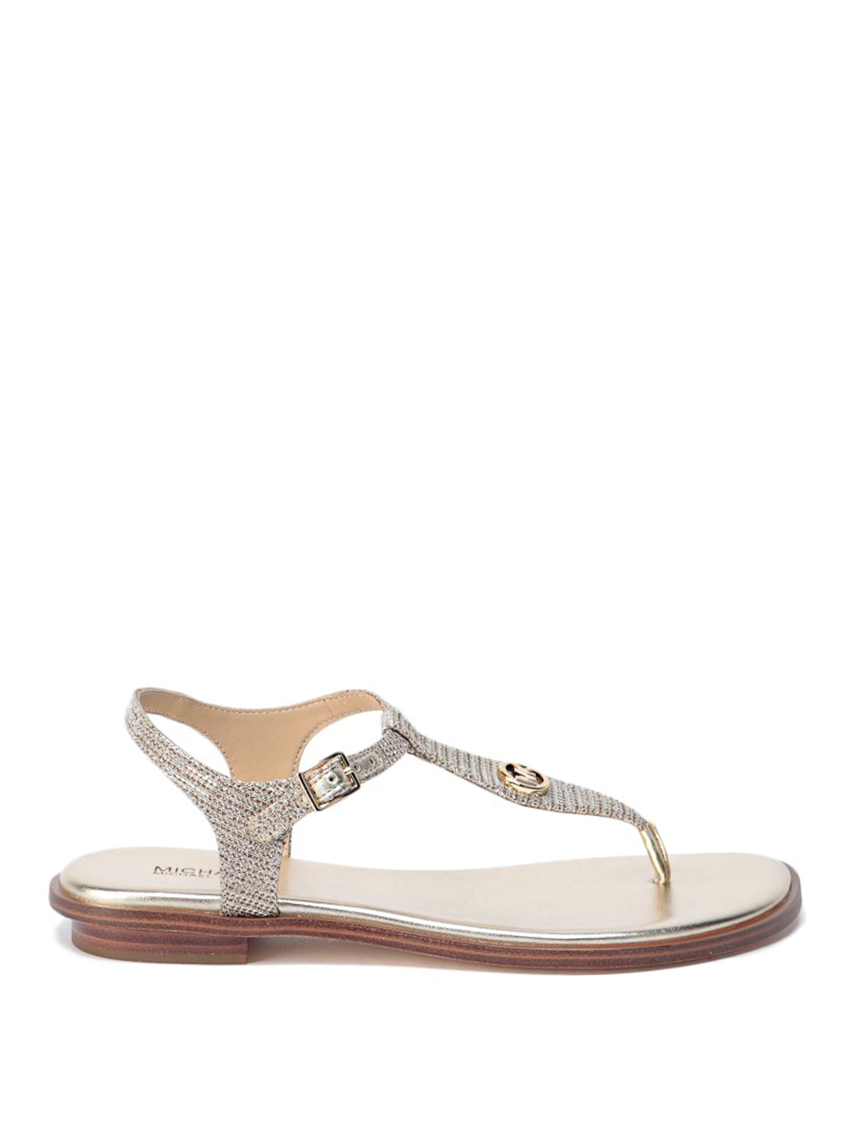 Shop Michael Kors Mallory Thong Sandals In Gold