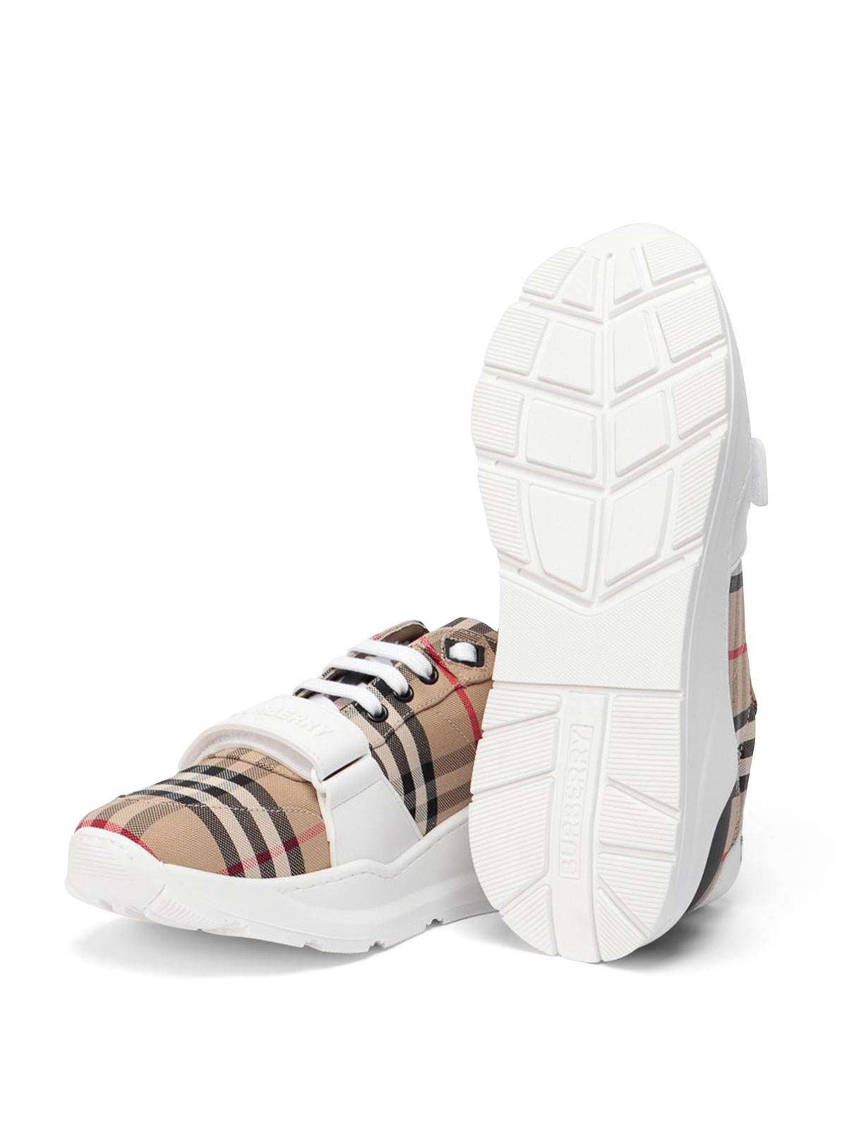 Shop Burberry Vintage Check Cotton Blend Sneakers In Beis Oscuro