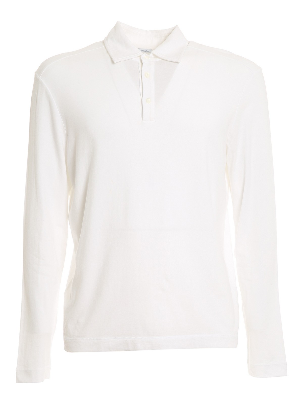 Shop Malo Long Sleeved Jersey Polo Shirt In White