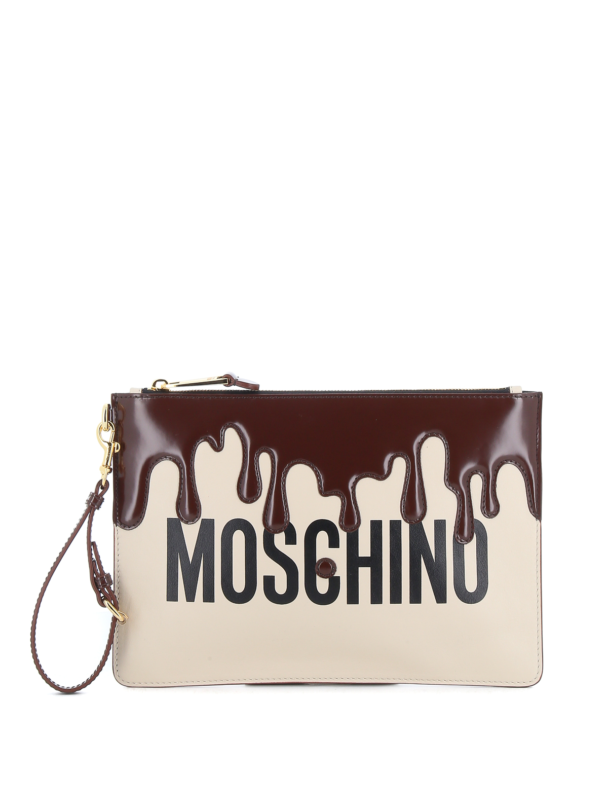 Shop Moschino Chocolate Glazed Clutch In Beis