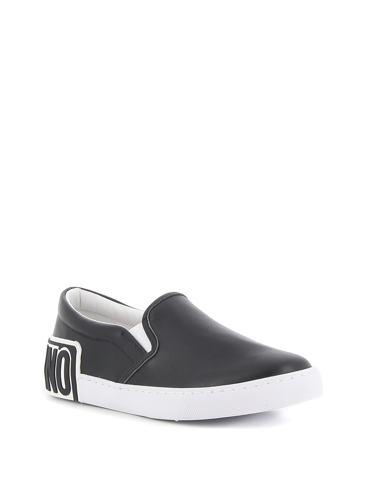 Shop Moschino Rubber Logo Slip-ons In Black