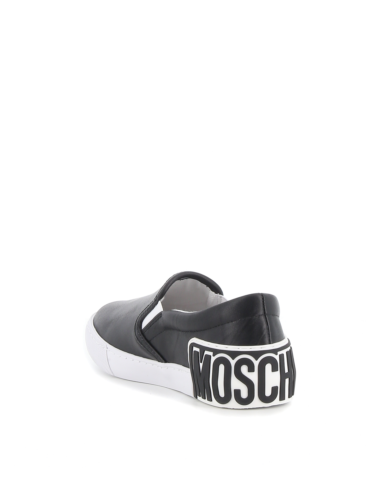 Shop Moschino Rubber Logo Slip-ons In Black