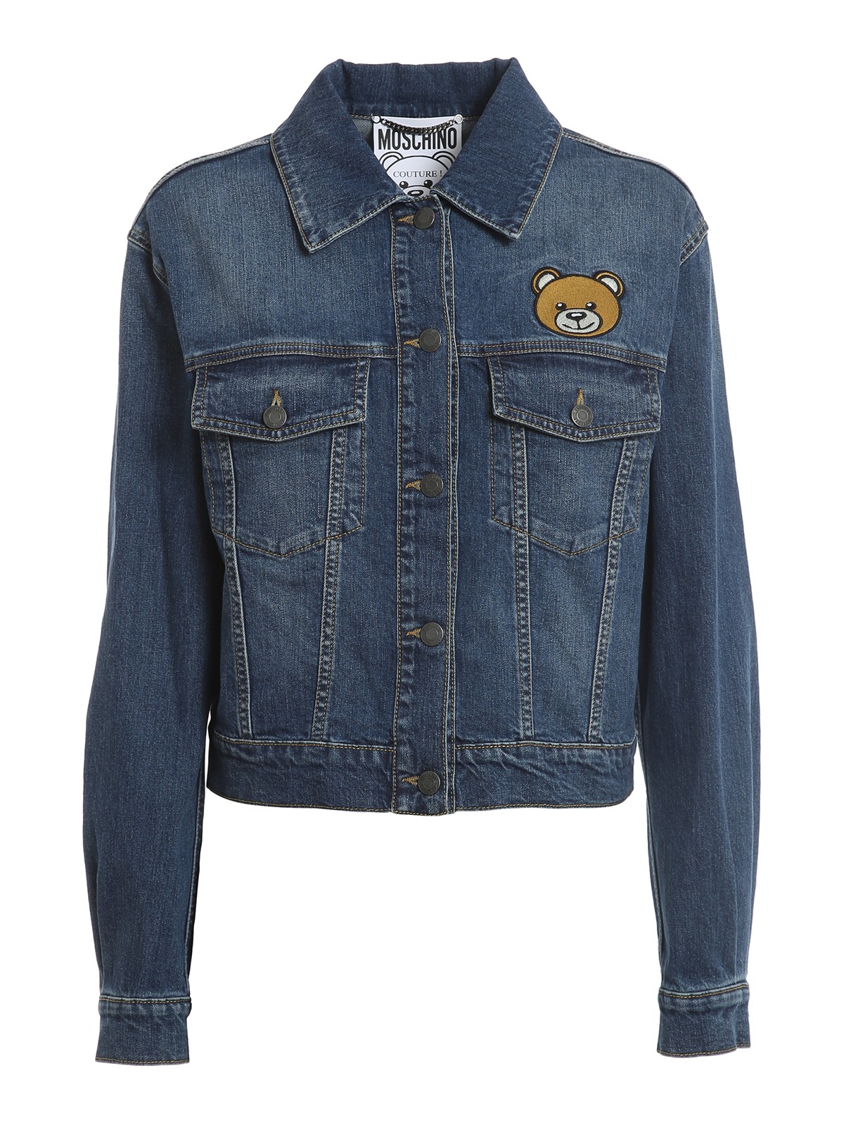 Moschino Teddy Bear Denim Jacket In Lavado Oscuro