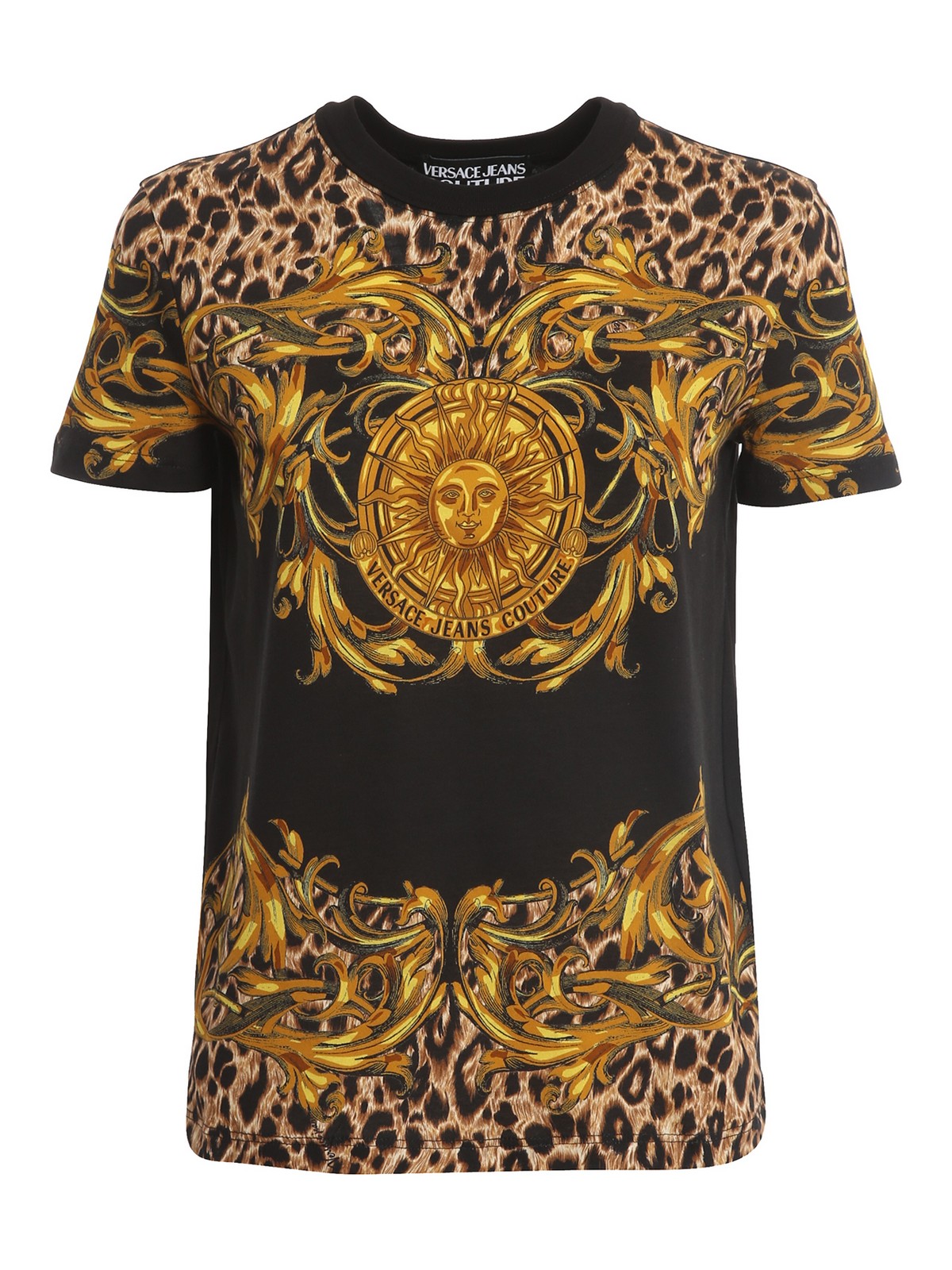 Versace Jeans Couture Baroque Animal Print T-shirt In Black