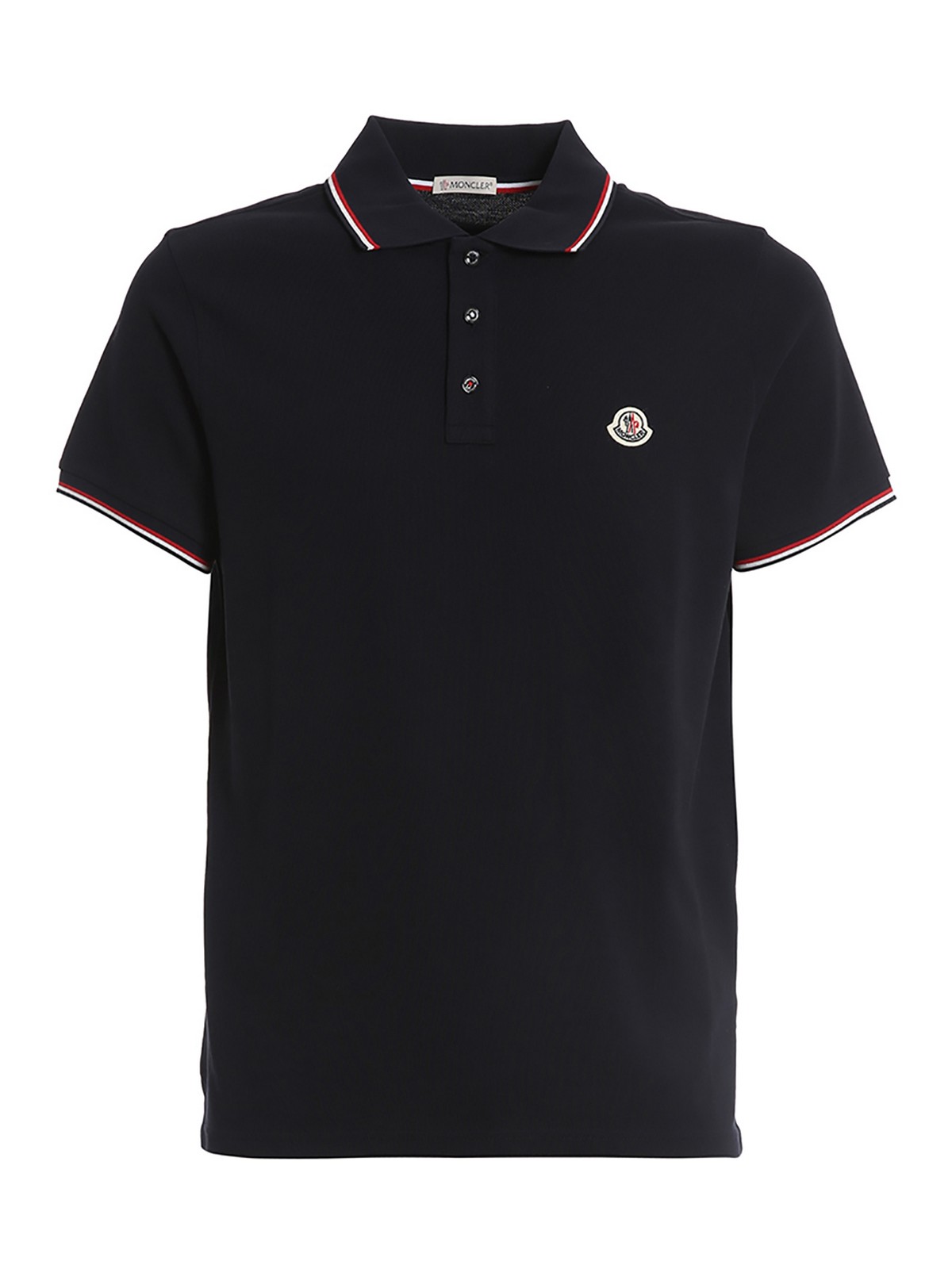 Moncler Striped Collar And Cuff Polo Shirt In Dark Blue