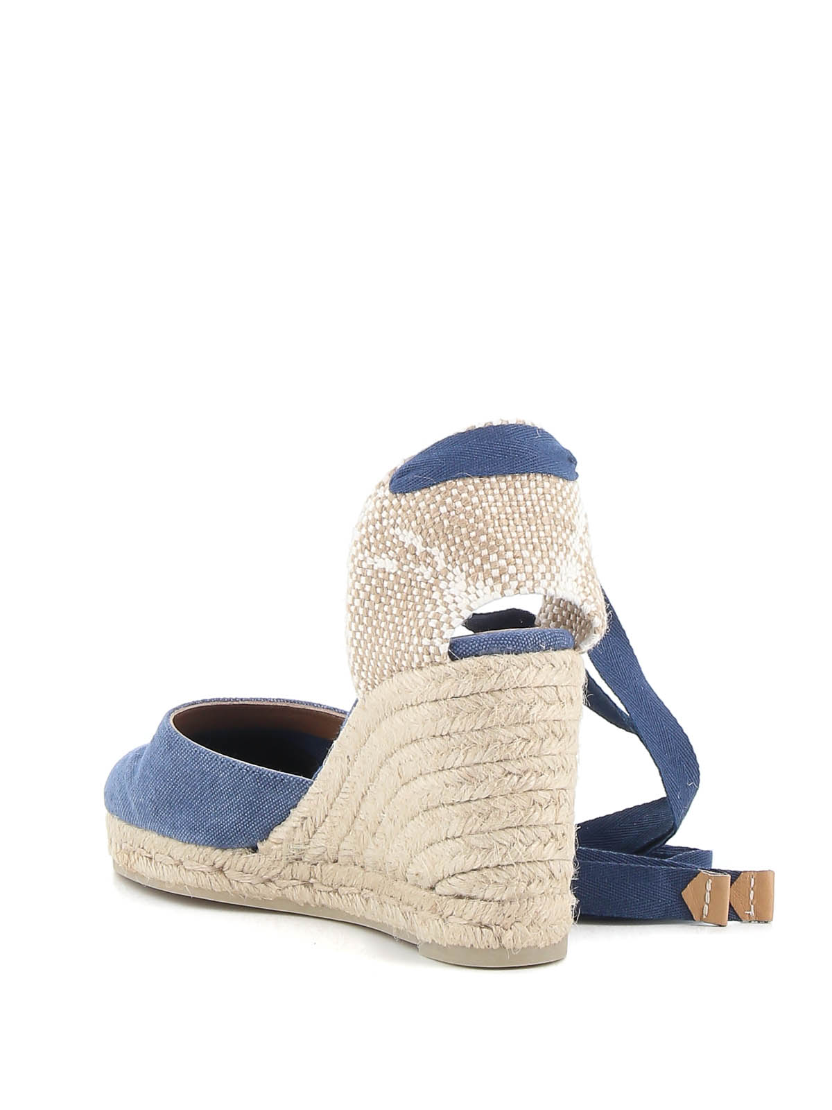 Espadrilles Castaner Femme – Modèle Careen En EVA Canne à Sucre, Semelle Compensée 7 Cm, Rubans Coton (Bleu)