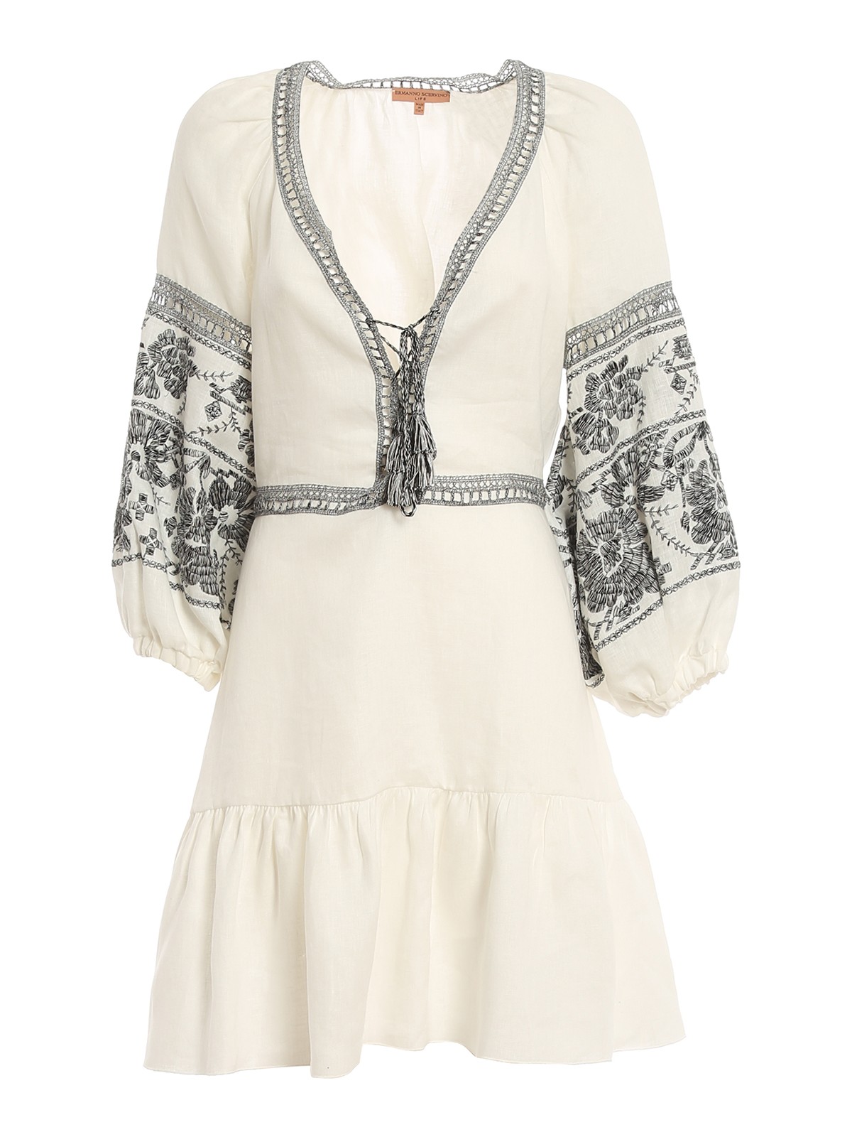 ermanno scervino linen dress Long lingerie-style dress in linen and cotton lace