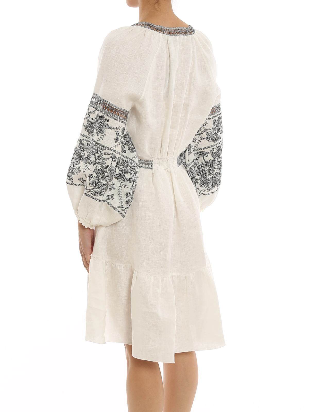 ermanno scervino white linen dress Ermanno Scervino - White linen shirt dress with floral embroidery D444Q618EJH