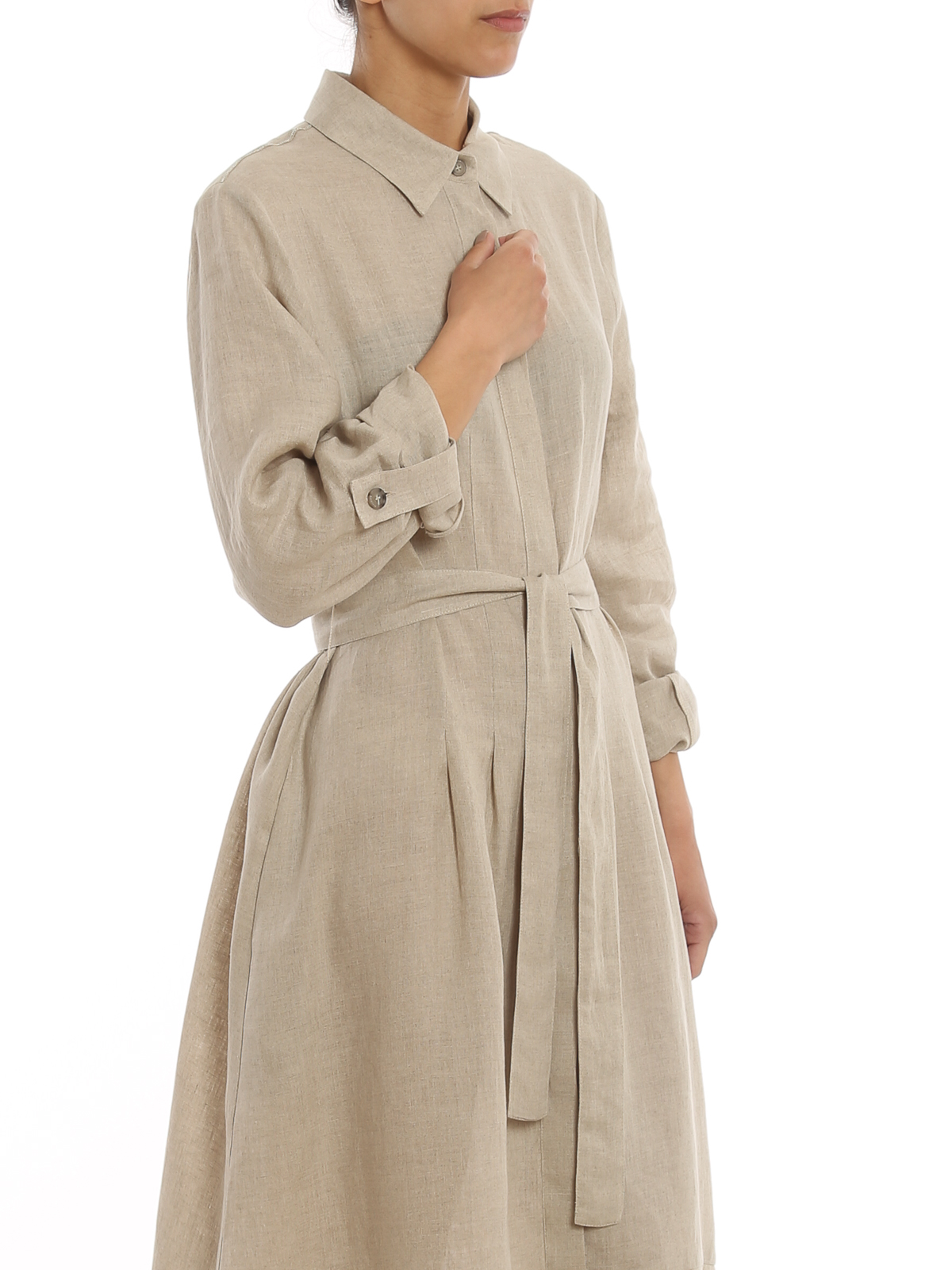 BELTED LINEN SHIRT DRESS