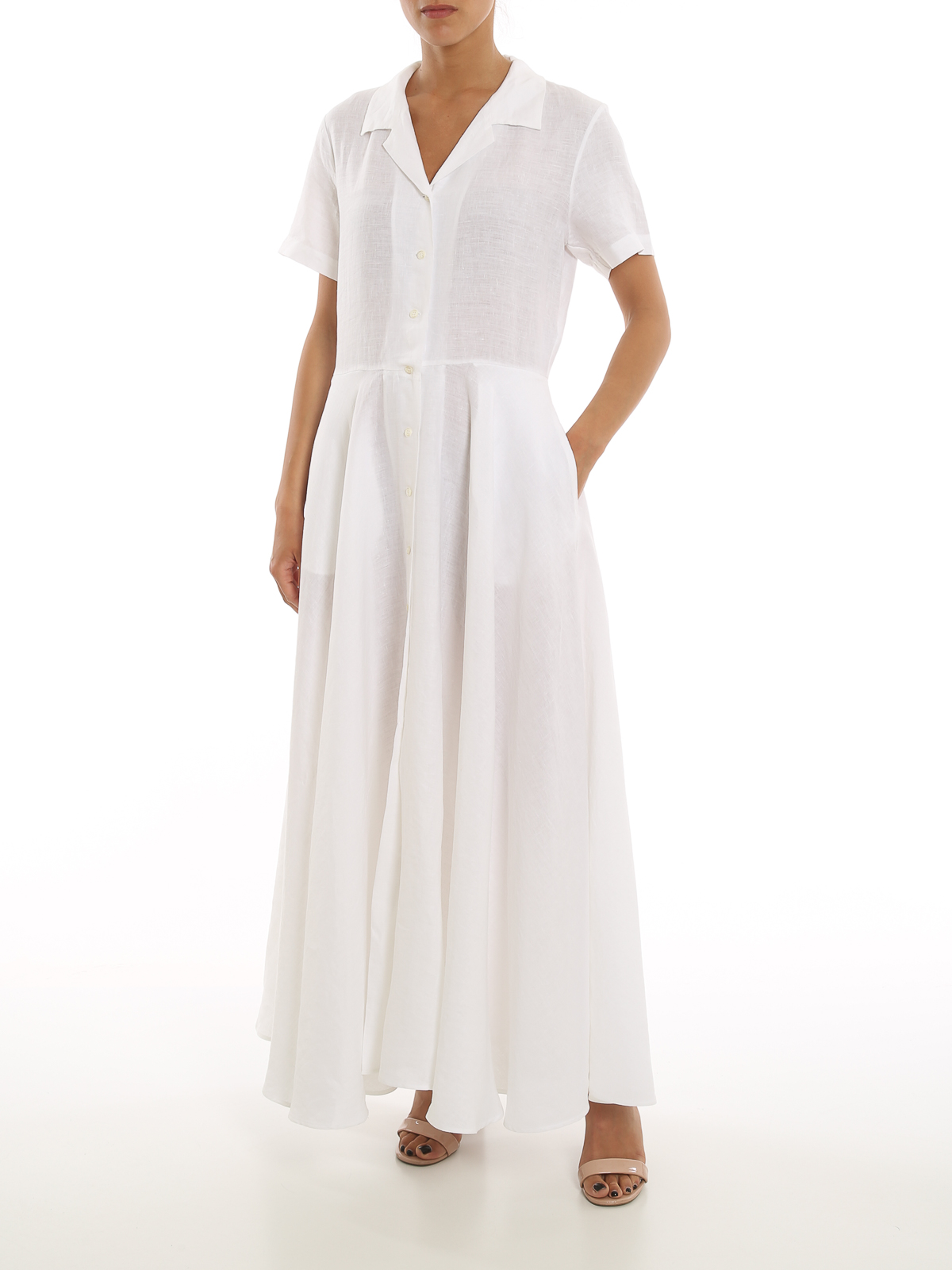 Aspesi Linen shirt dress - White - Women|G2907C19585072 Aspesi Linen shirt dress - White - Women|G2907C19585072