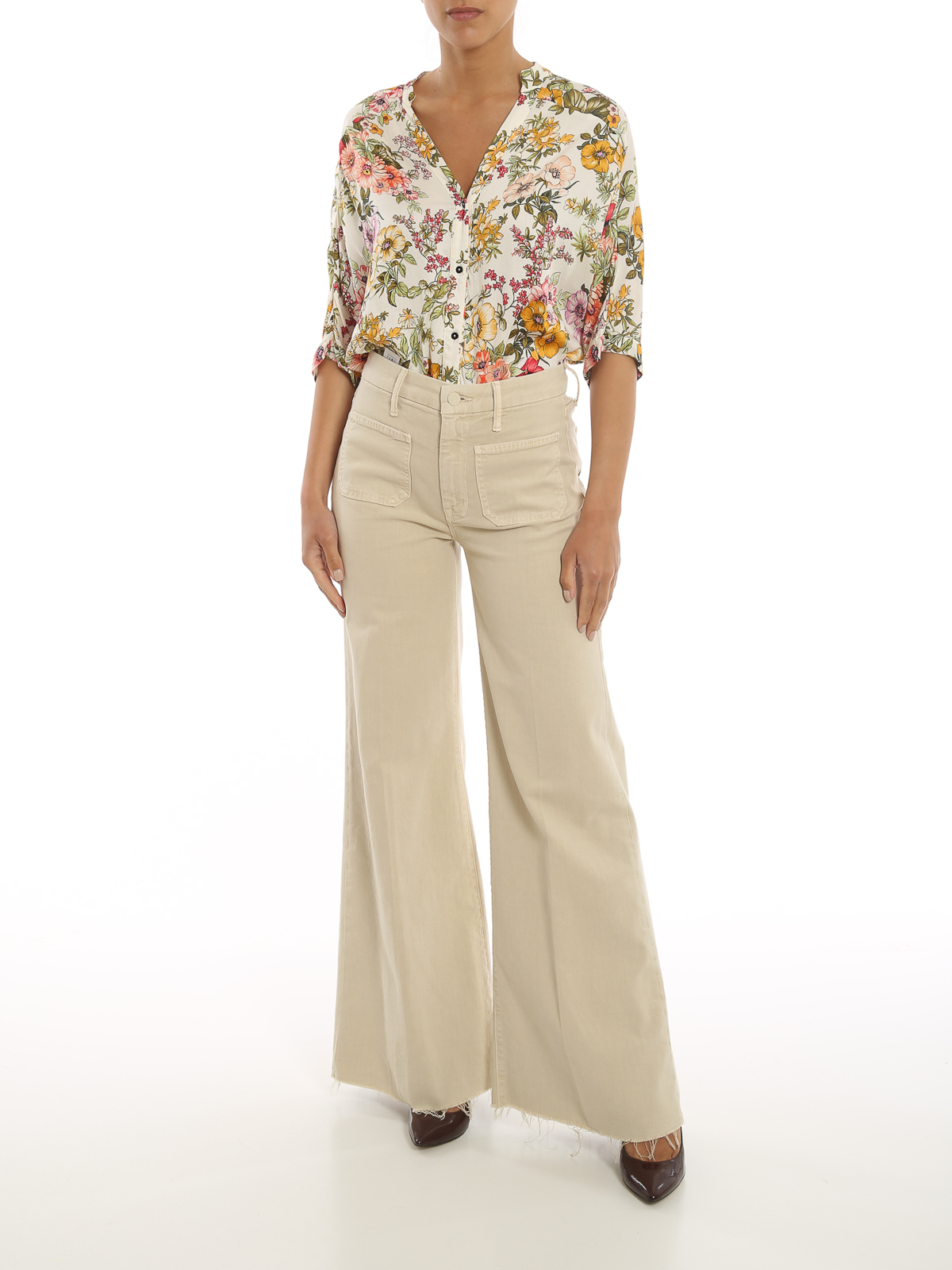 パンツ MOTHER The roller fray stretch cotton trouser Beige MOTHER The Roller Fray Jeans | Free People