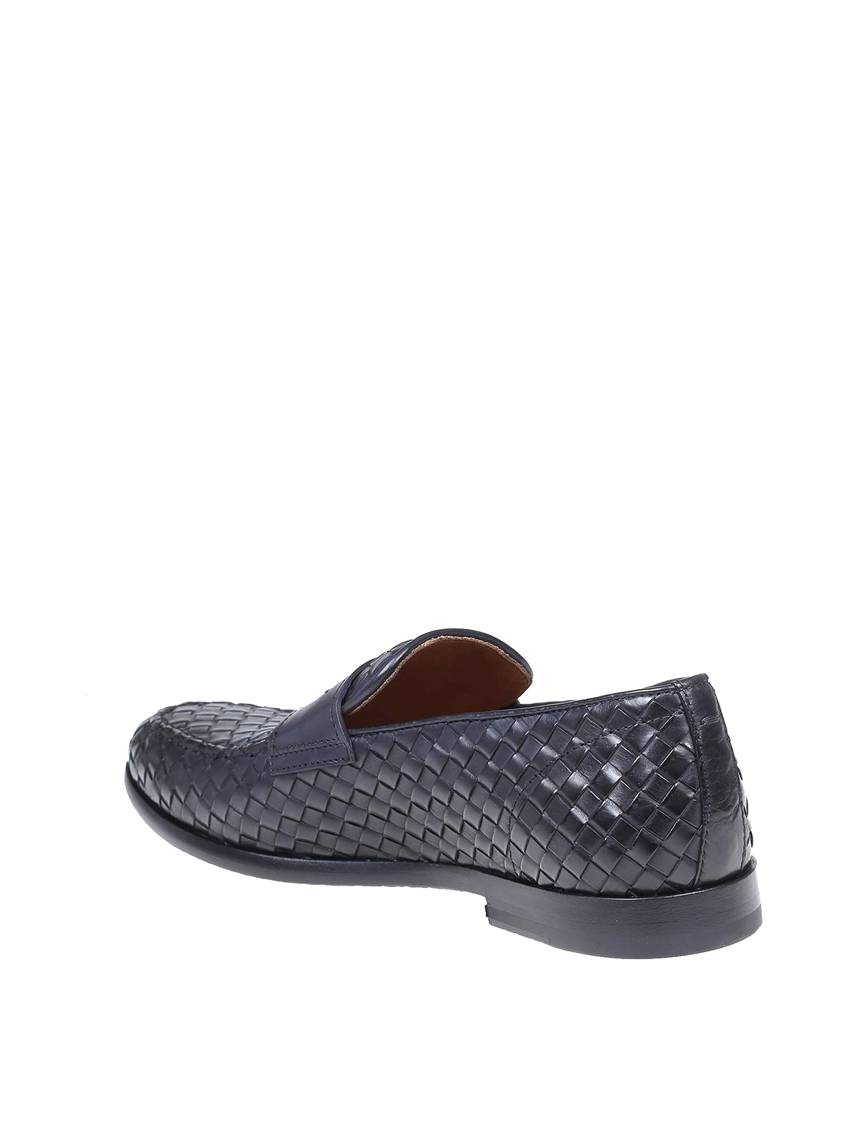 Shop Doucal's Intrecciato Nappa Loafers In Dark Blue
