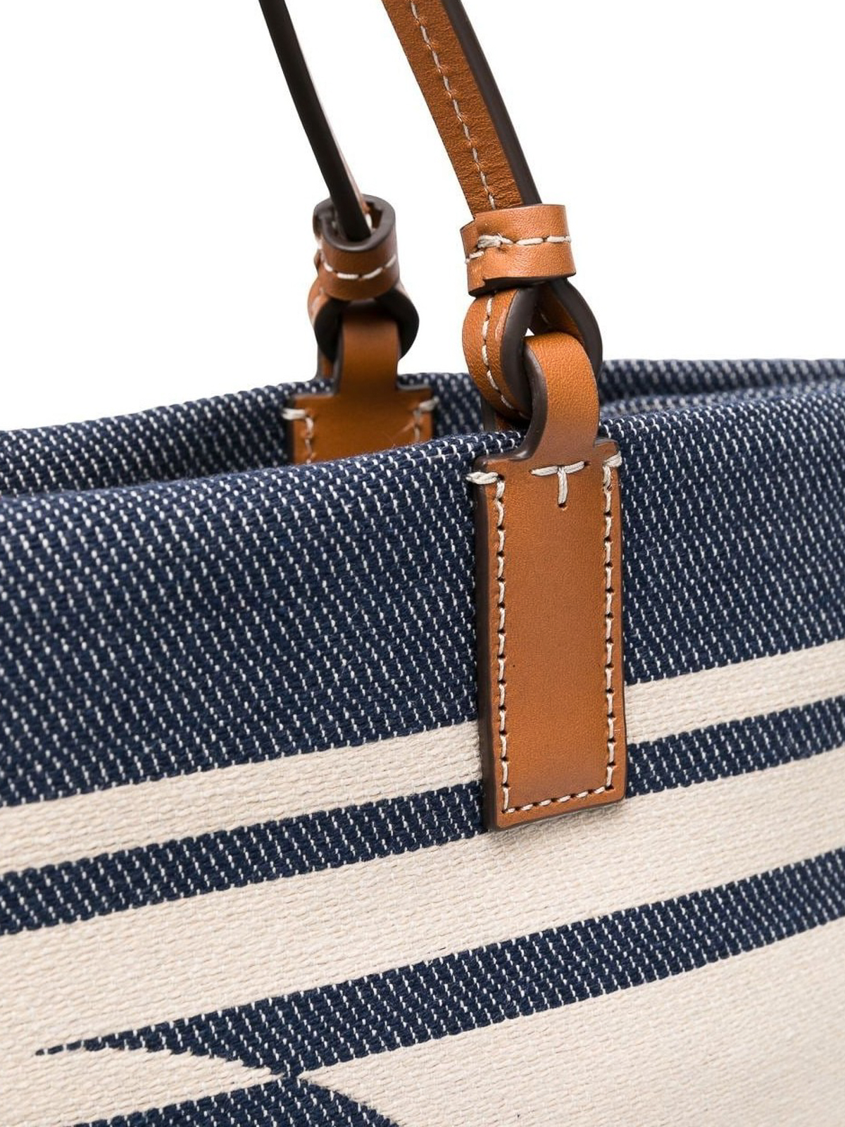Tory Burch Stripe White & Blue Tote Bag