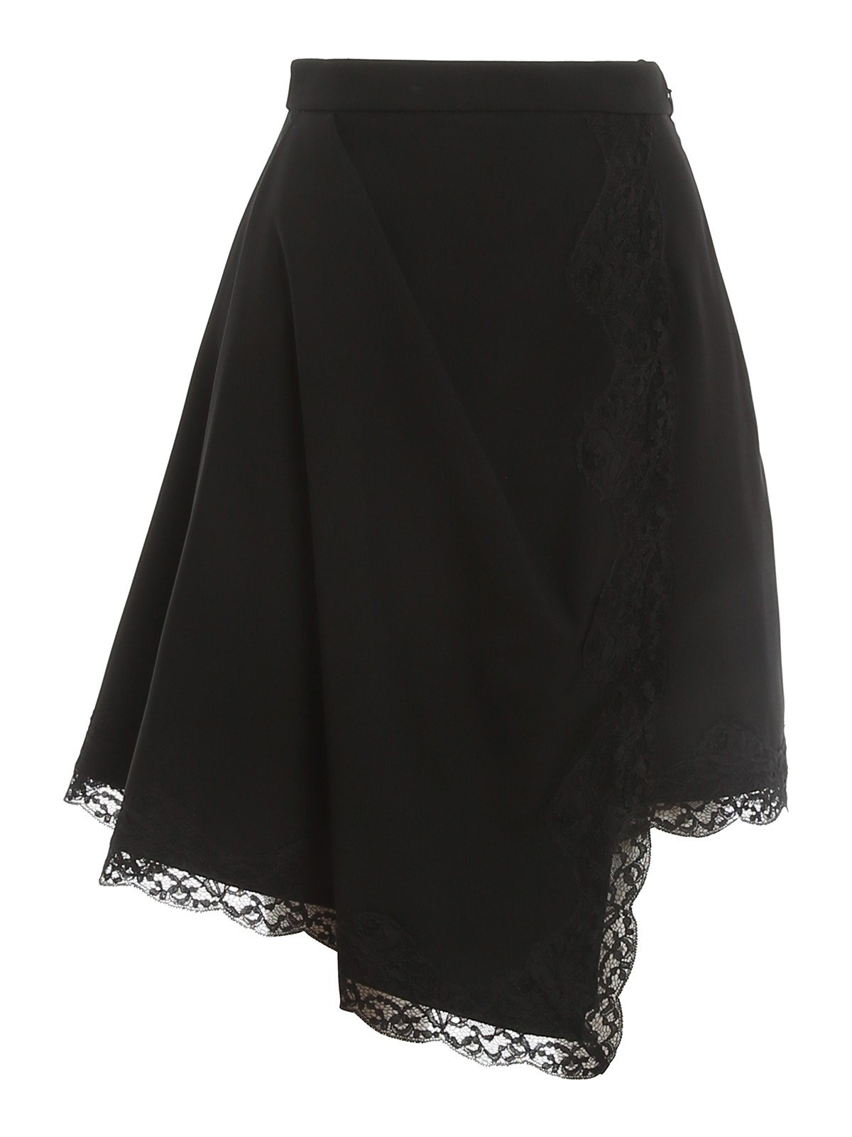 Alexander Mcqueen Lace Trimmed Asymmetric Skirt In Negro