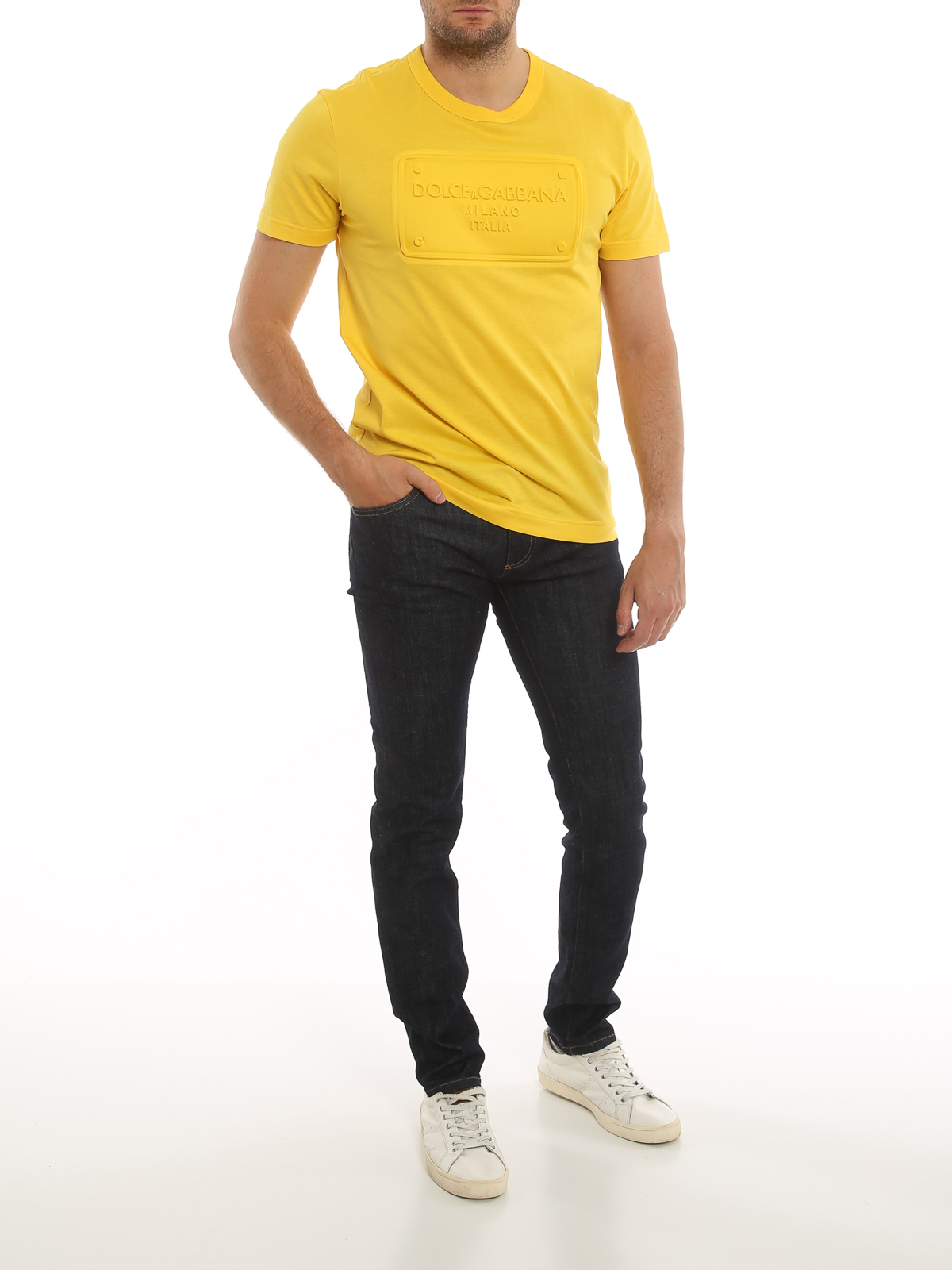 Dolce & Gabbana DGロゴ コットン 半袖Tシャツ イエロー DOLCE & GABBANA T-shirt Dark Yellow Logo Cotton Round Neck