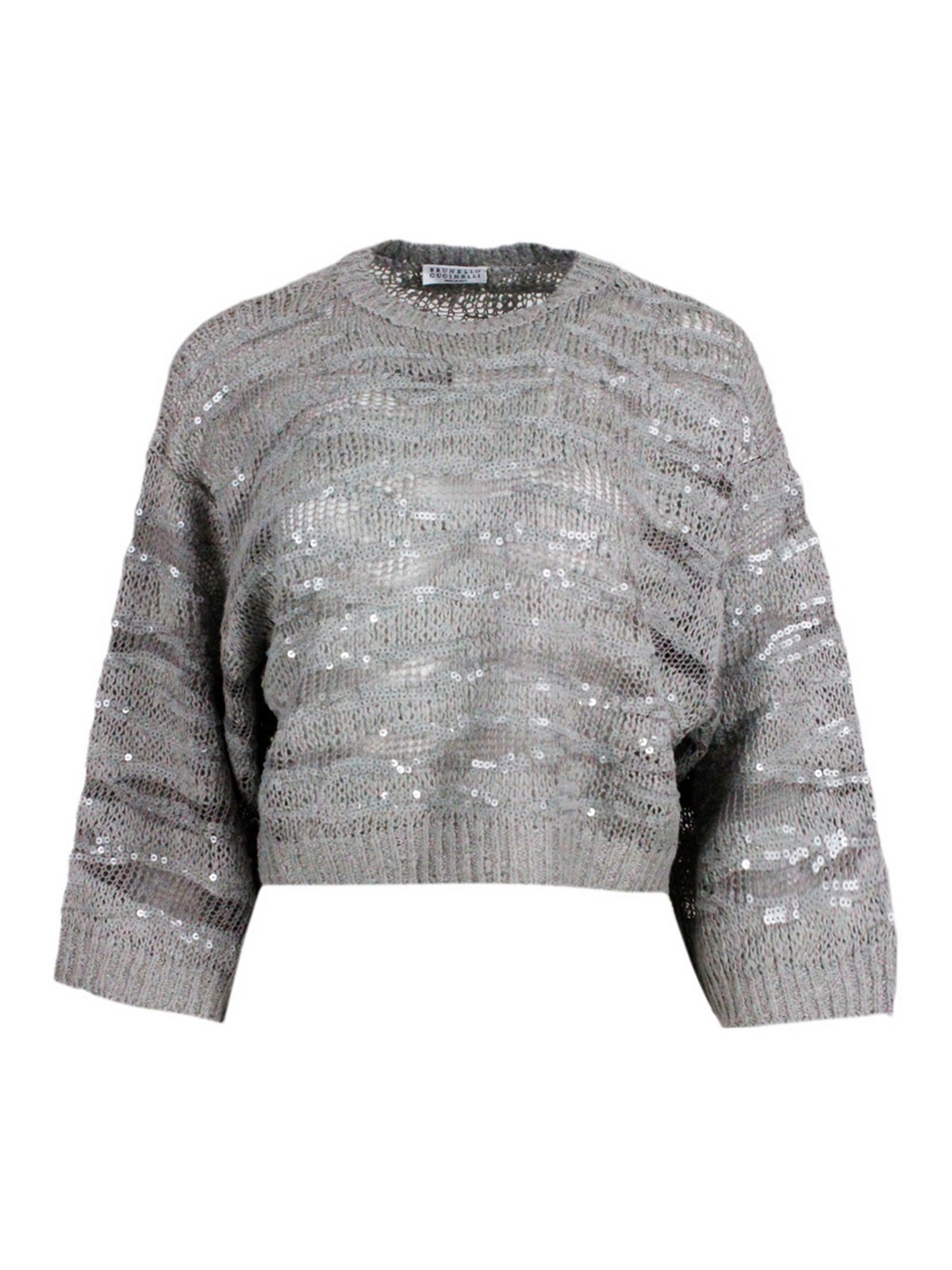 Brunello Cucinelli Sequined Sweater In Grey