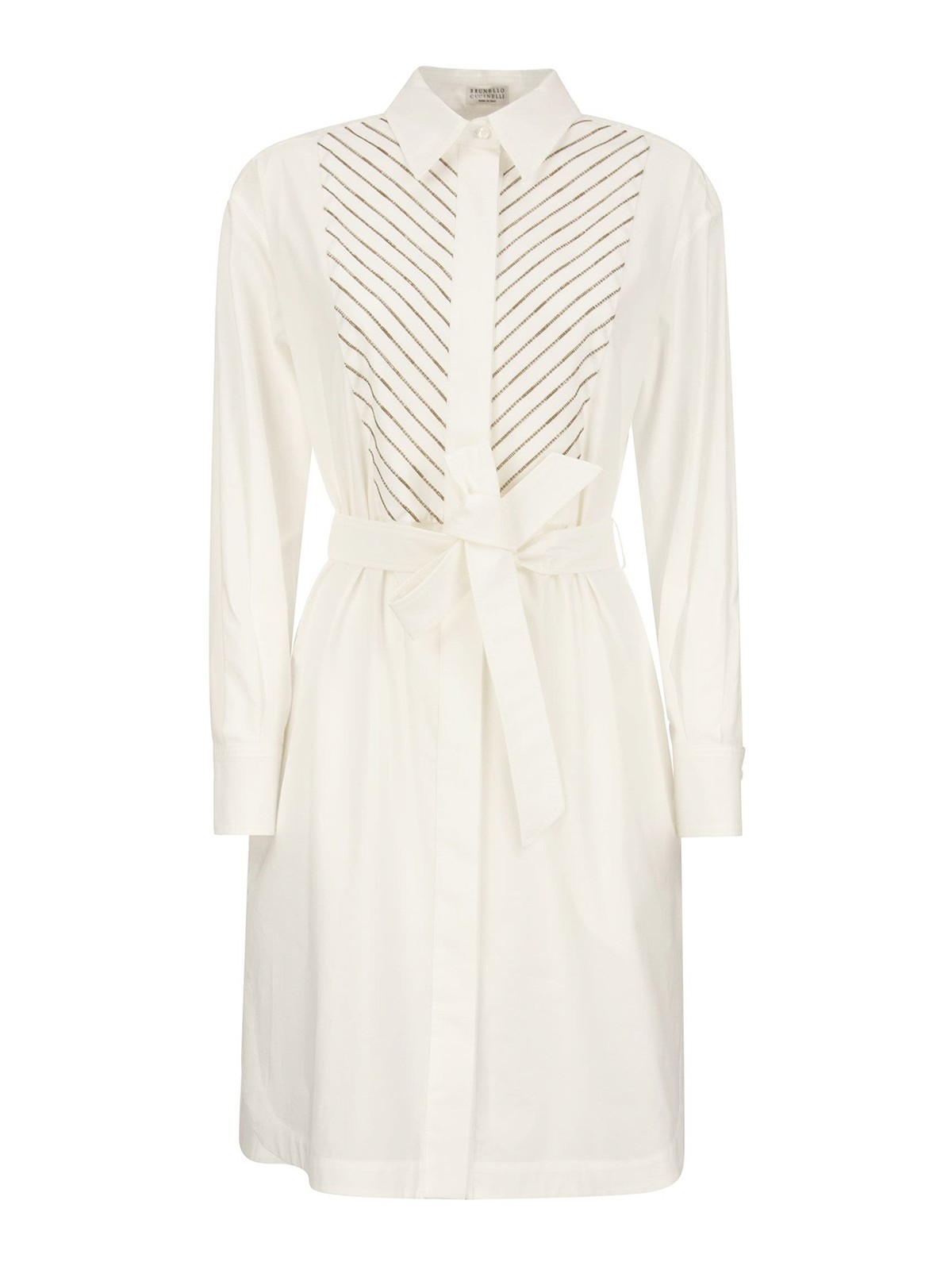 Embellished Cotton Midi Dress in White - Brunello Cucinelli