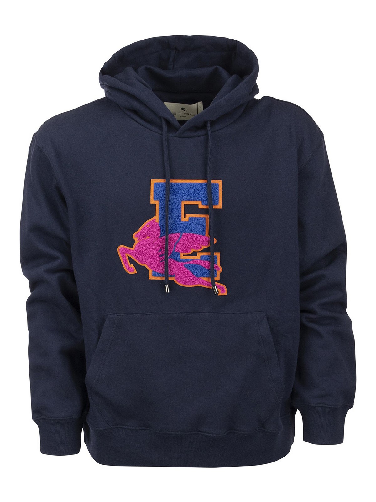 Shop Etro Hoodie With Maxi Logo Patch In Azul