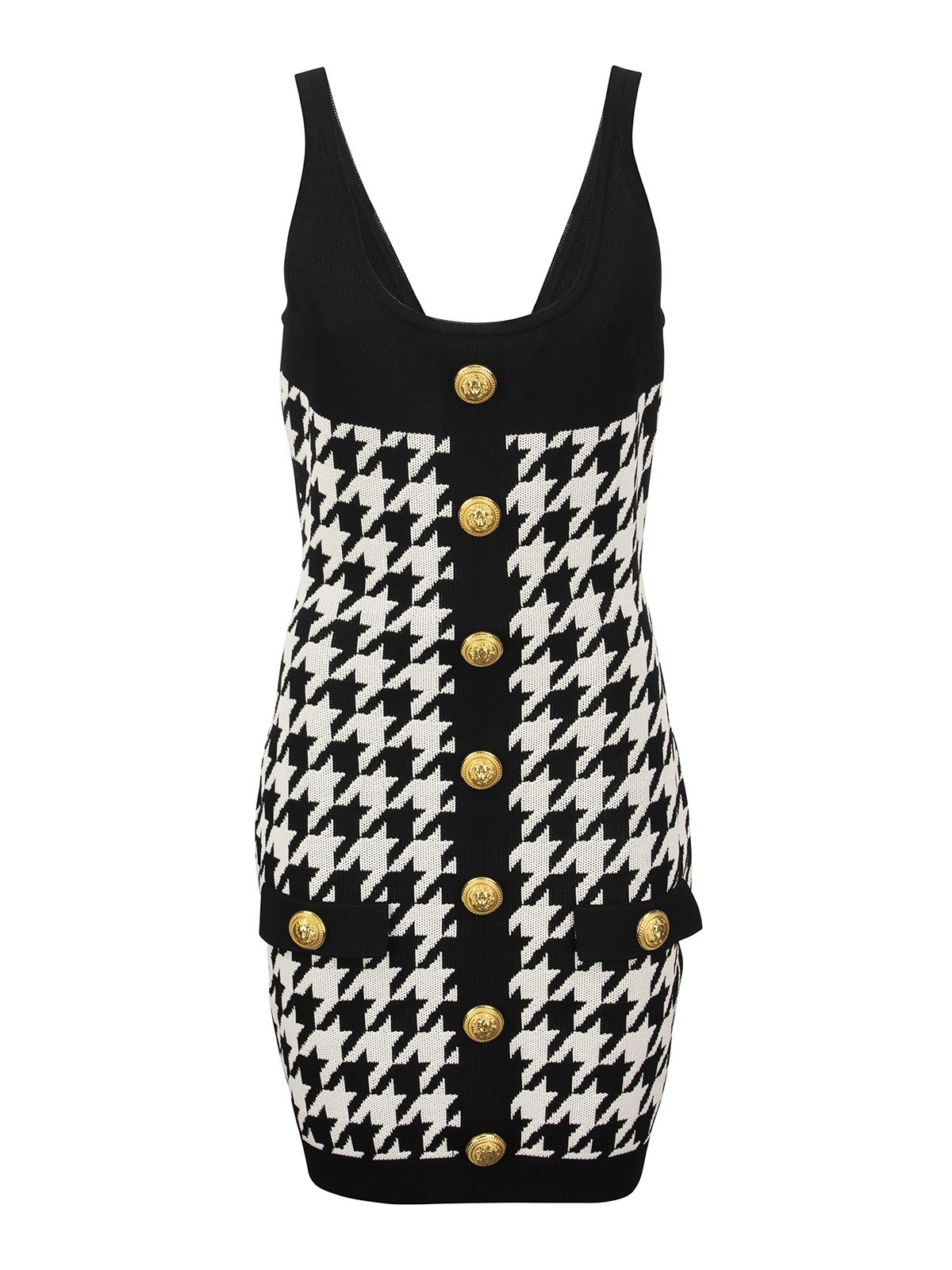 Balmain Hounstooth Knitted Minidress With Logoed Buttons In Negro