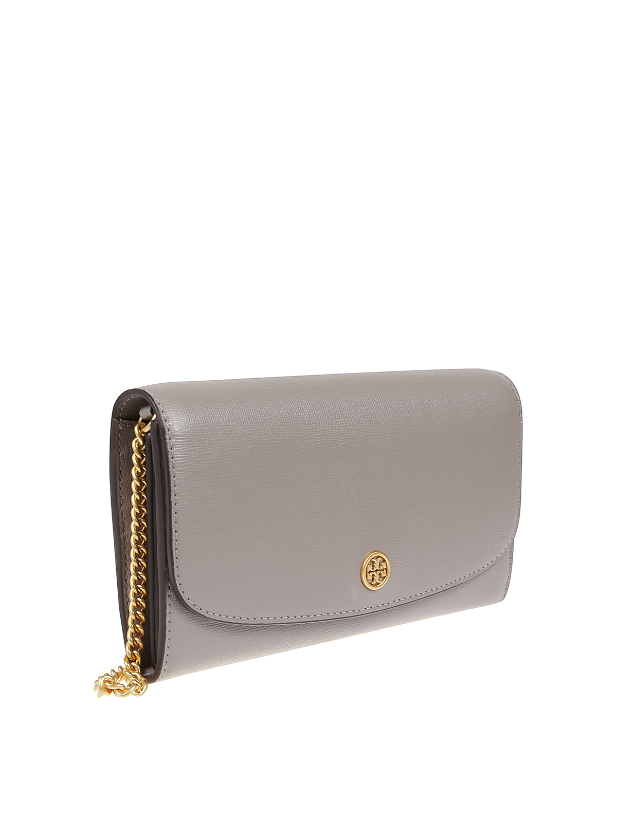 Shop Tory Burch Robinson Chain Wallet In Gris