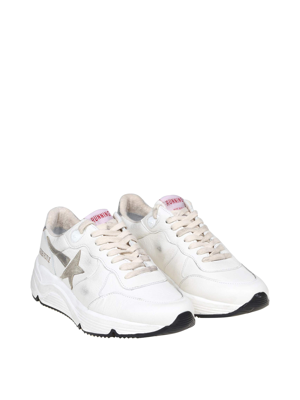 Shop Golden Goose Running Sole Sneakers In White Leather