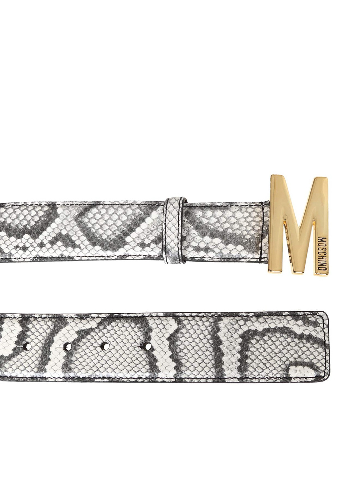 Shop Moschino Python Print Leather Belt In White