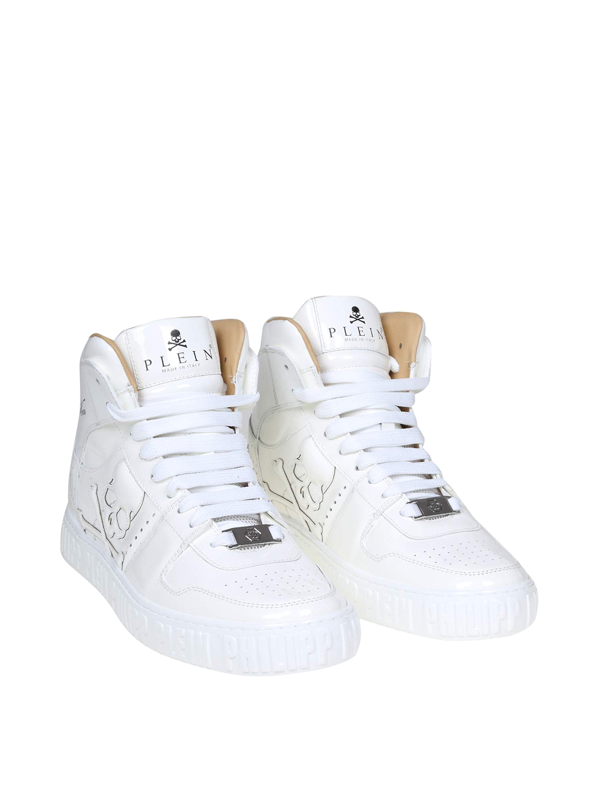 Shop Philipp Plein Snaekers Hi Top In White Leather