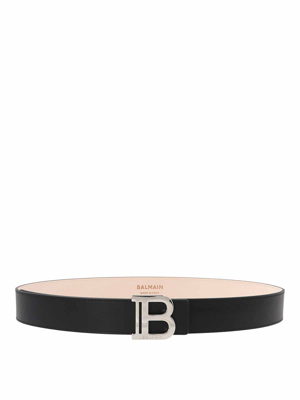 Balmain Man Belt Black Size 39.5 Calfskin In Negro