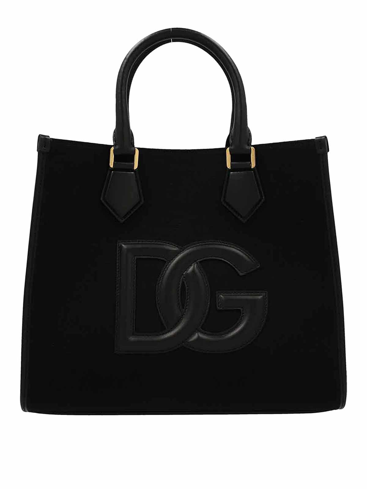 Dolce & Gabbana Canvas Tote With Leather Logo In Negro