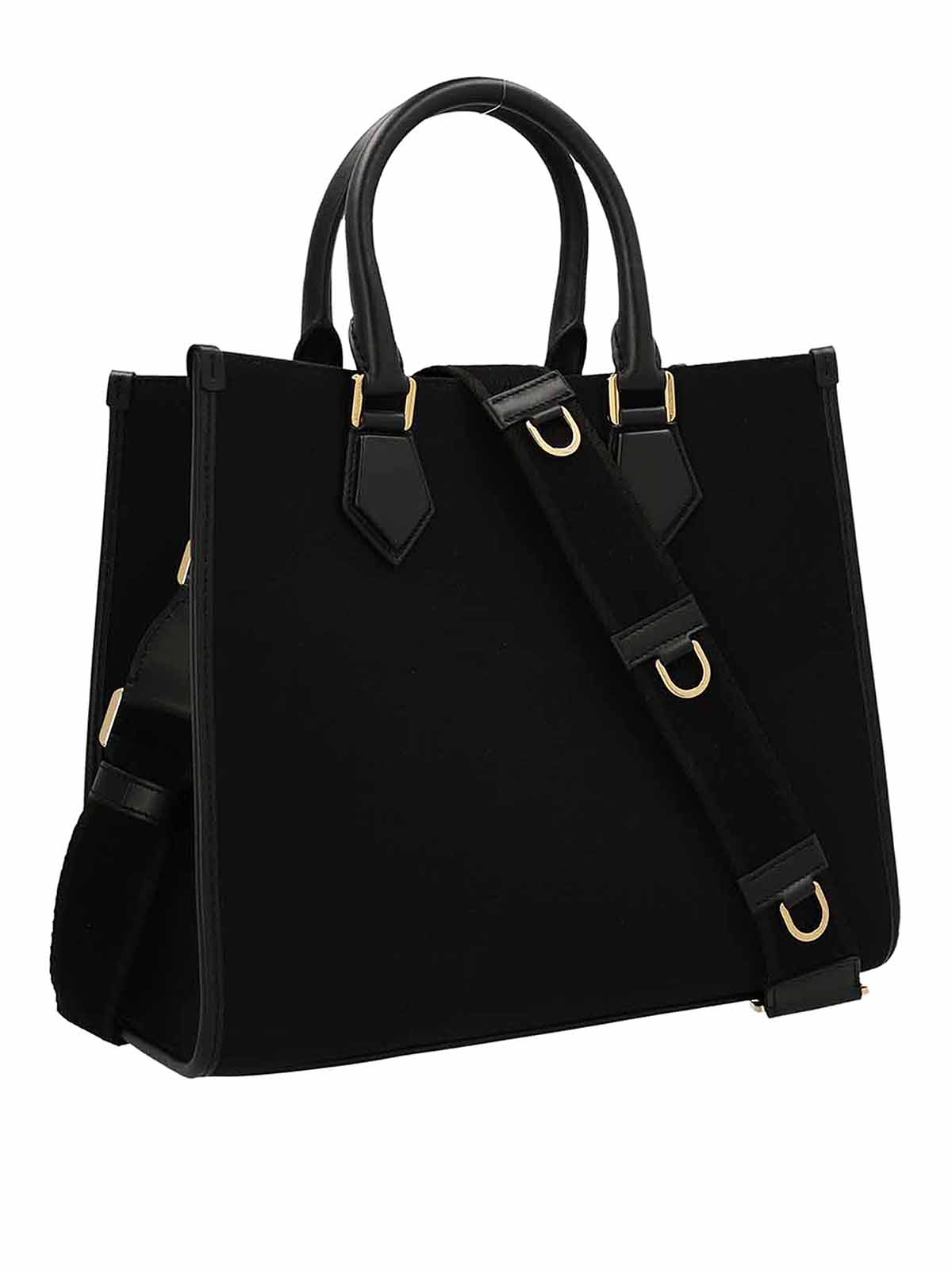 Shop Dolce & Gabbana Canvas Tote With Leather Logo In Negro