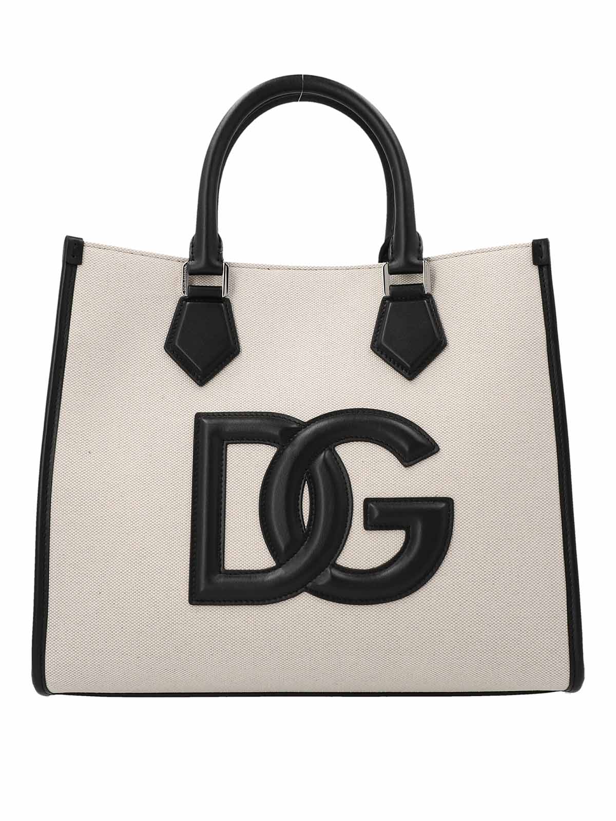 Dolce & Gabbana Canvas Tote With Leather Logo In White