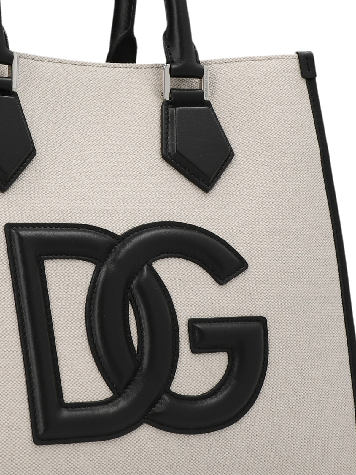Shop Dolce & Gabbana Canvas Tote With Leather Logo In Crema