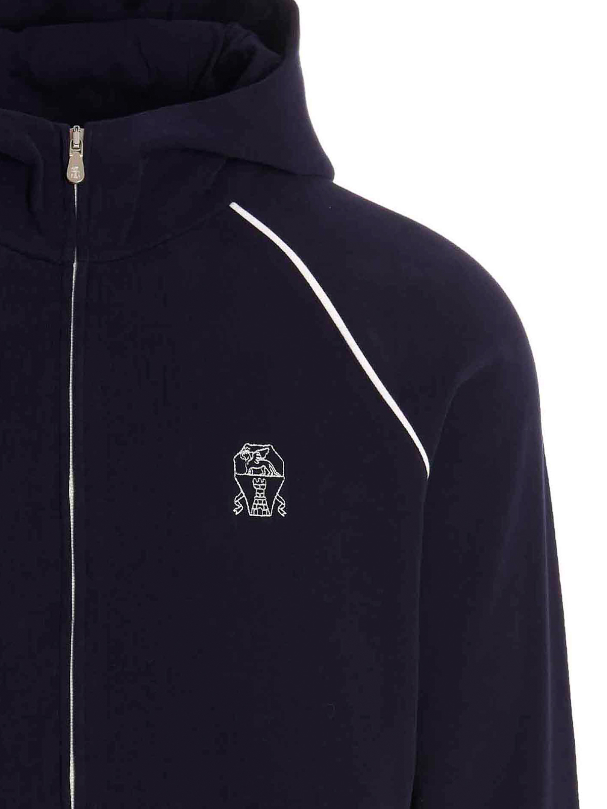 Brunello Cucinelli Logo embroidery hoodie - Blue