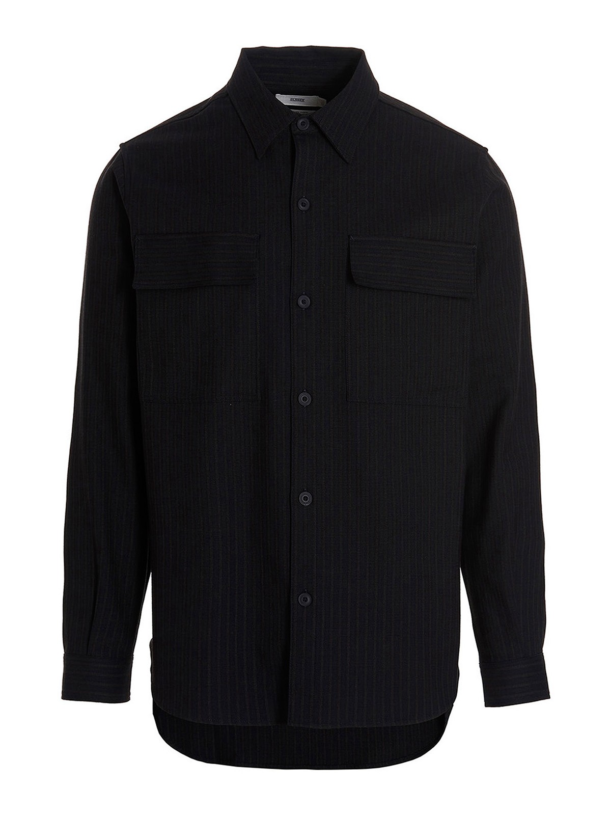 Closed Pinstriped Overshirt In Black